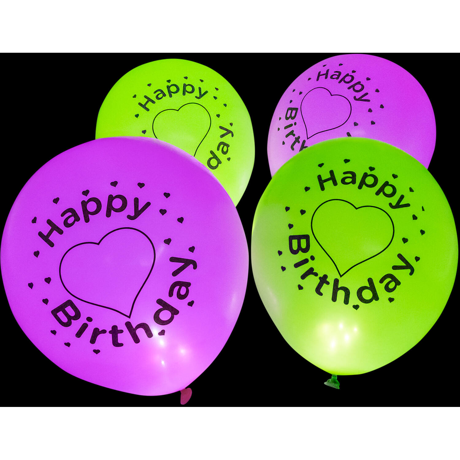 4 Latex Balloons LED Happy Birthday Heart 27.5 cm / 11"