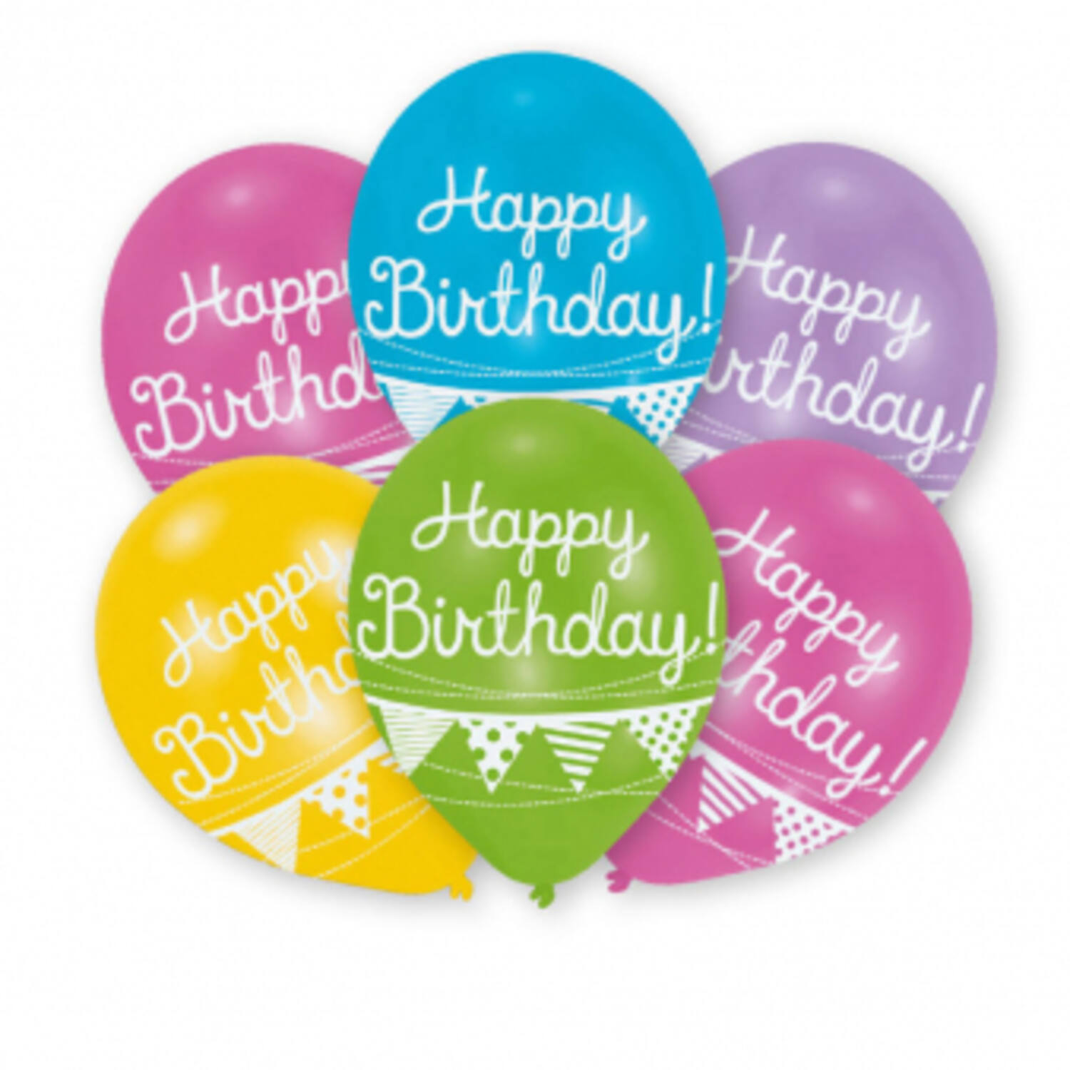 6 Latex Balloons Happy Birthday - Bunting 27.5 cm / 11"