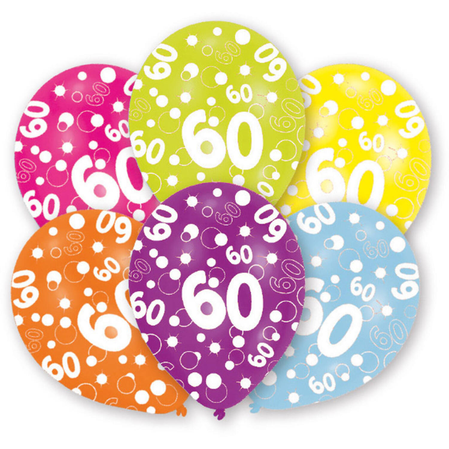 6 Latex Balloons All Round Printed Age 60 27.5 cm / 11"