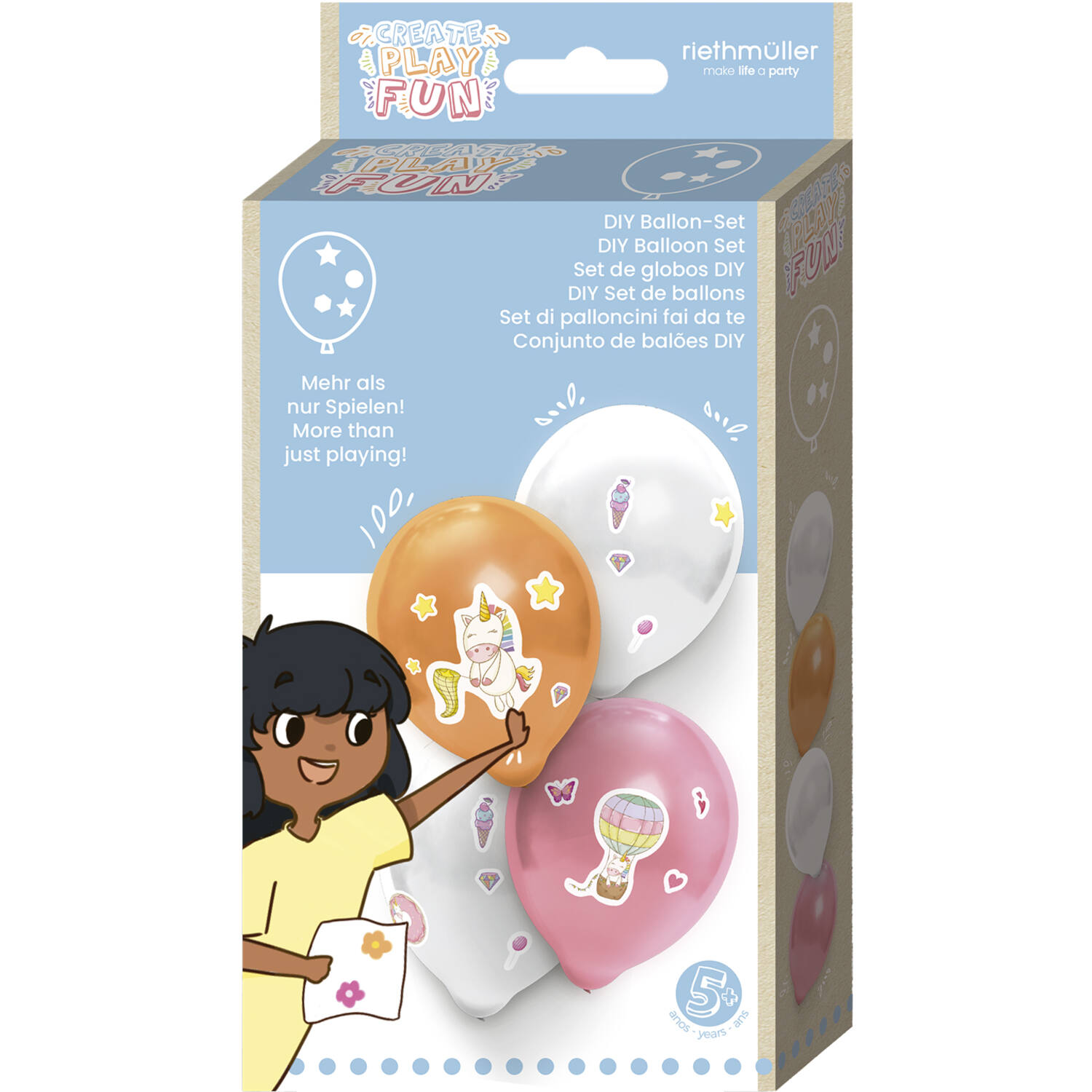 4 latex balloons 36 cm with unicorn stickers and balloon holders