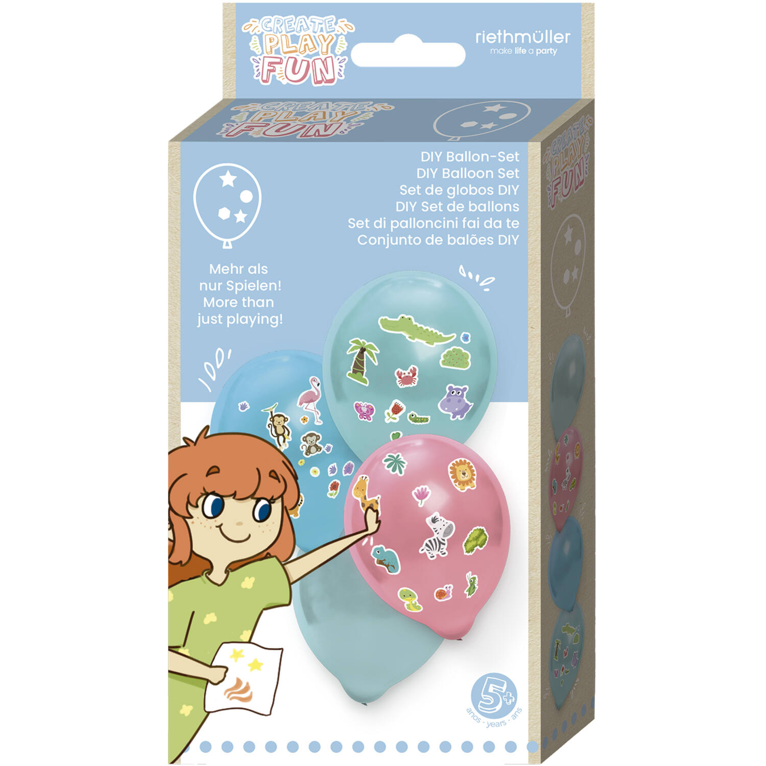 4 latex balloons 36 cm with animal stickers and balloon holders