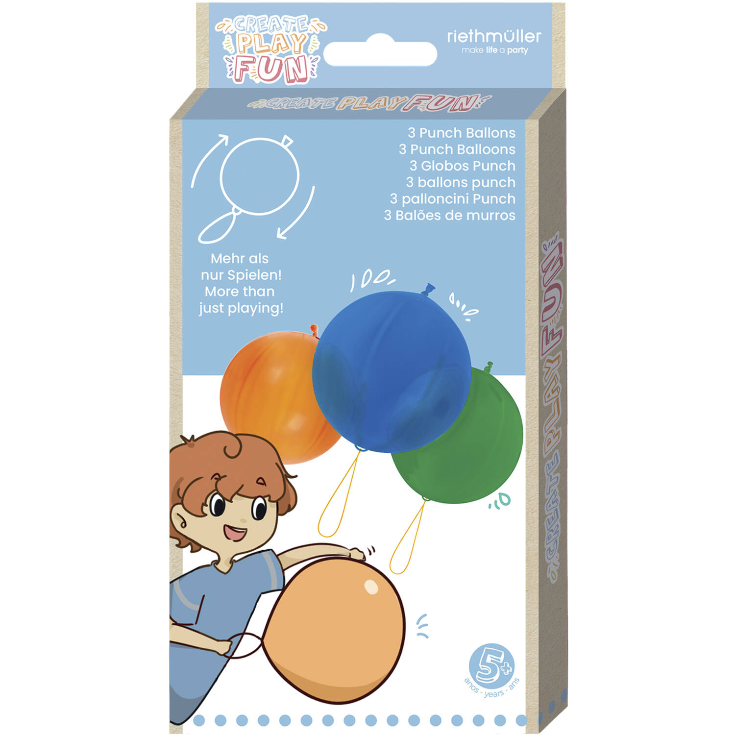 3 latex punch balloons, different colours 45 cm