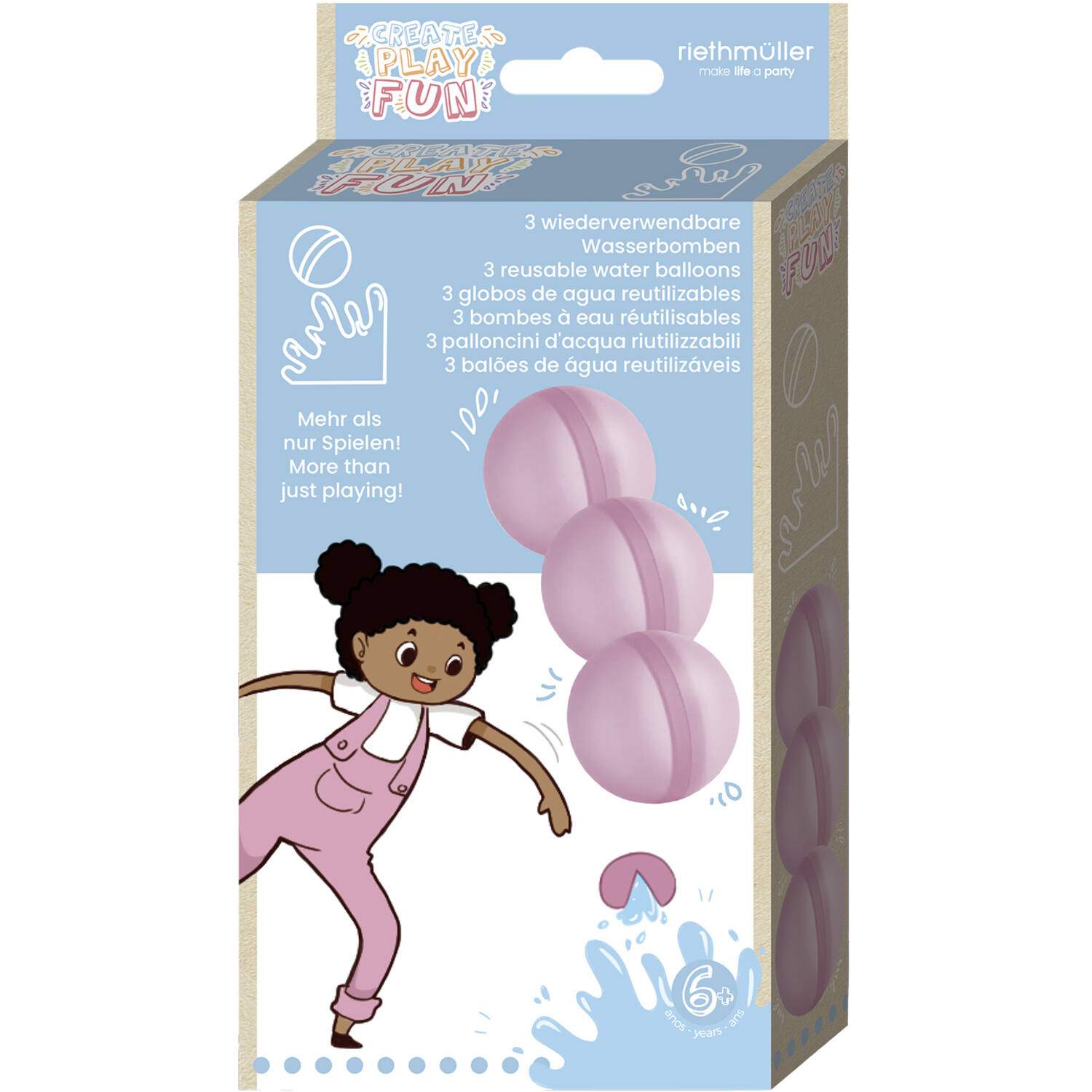 3 water balloons 5 cm reusable pink
