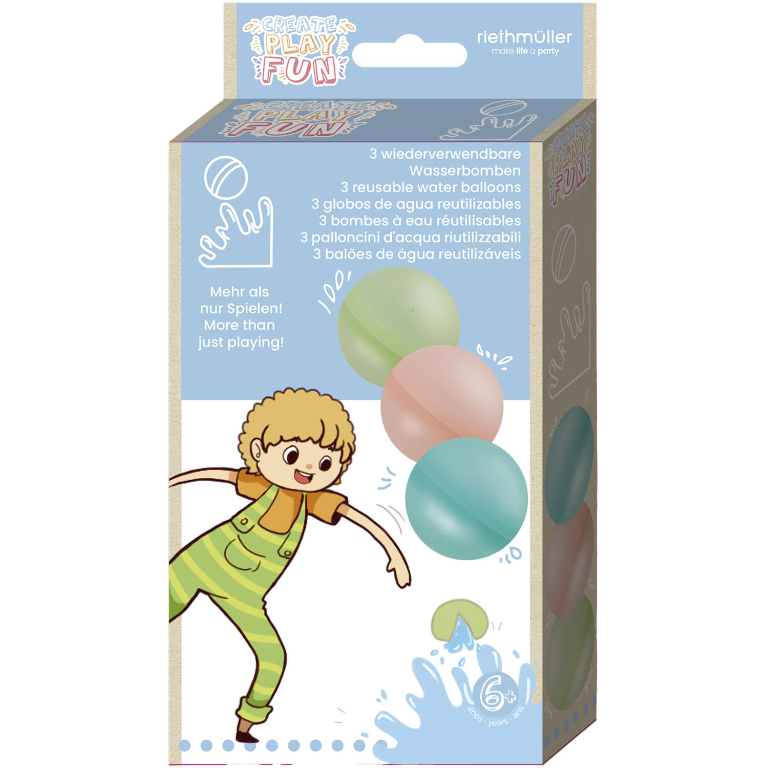 3 water balloons 5 cm reusable various colours