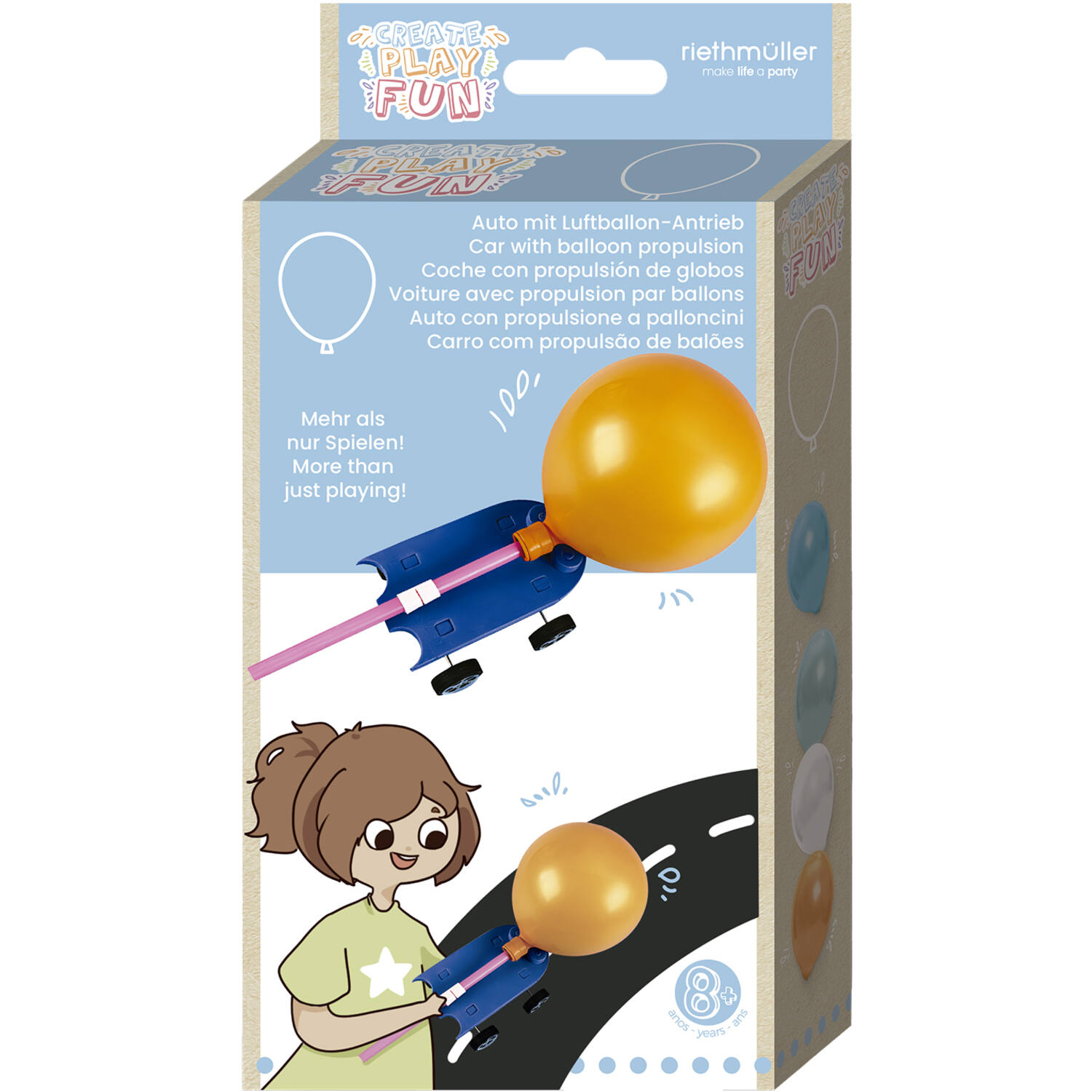 Car with balloon propulsion, incl. 4 latex balloons 23 cm