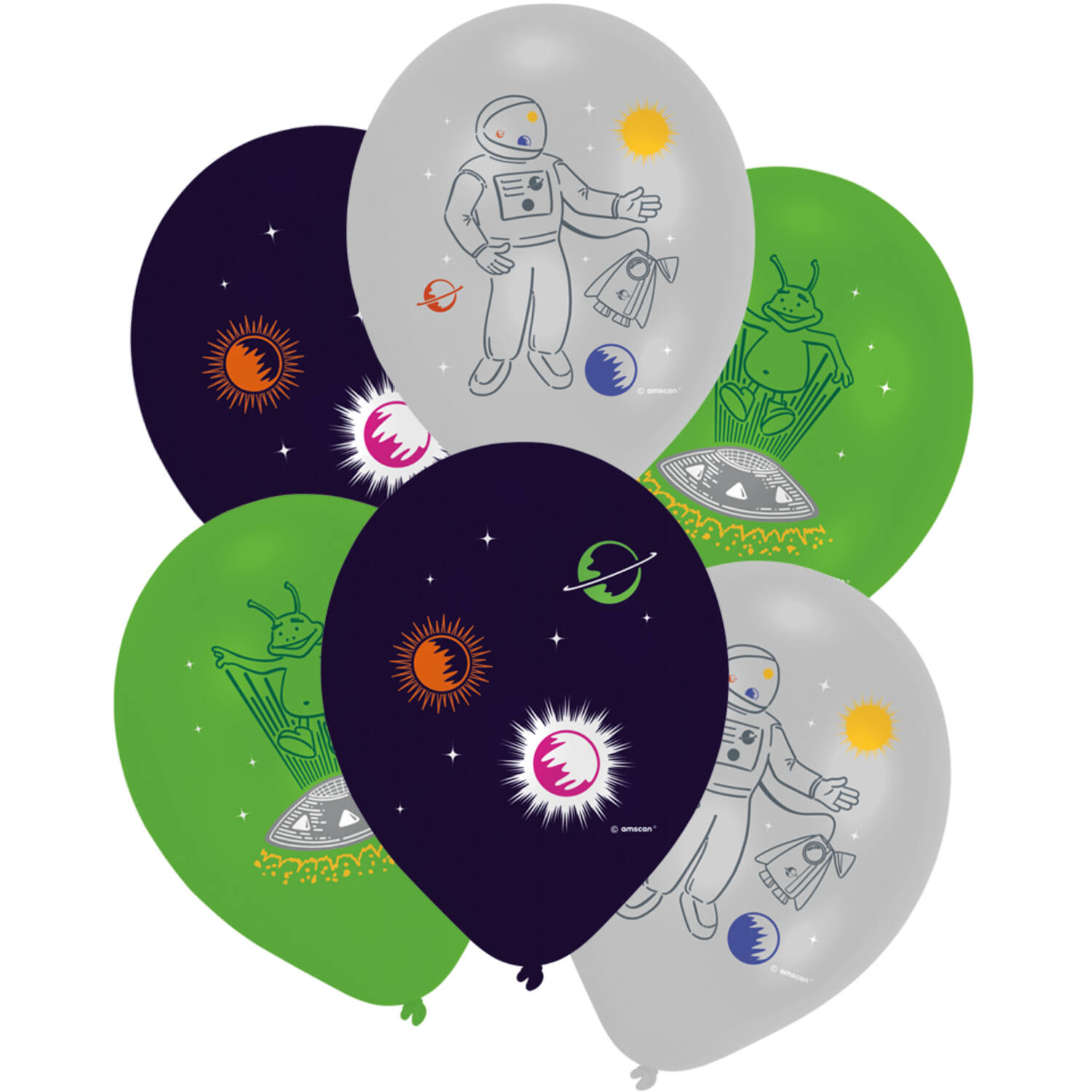 6 Latex Balloons Space Party 27.5 cm / 11"