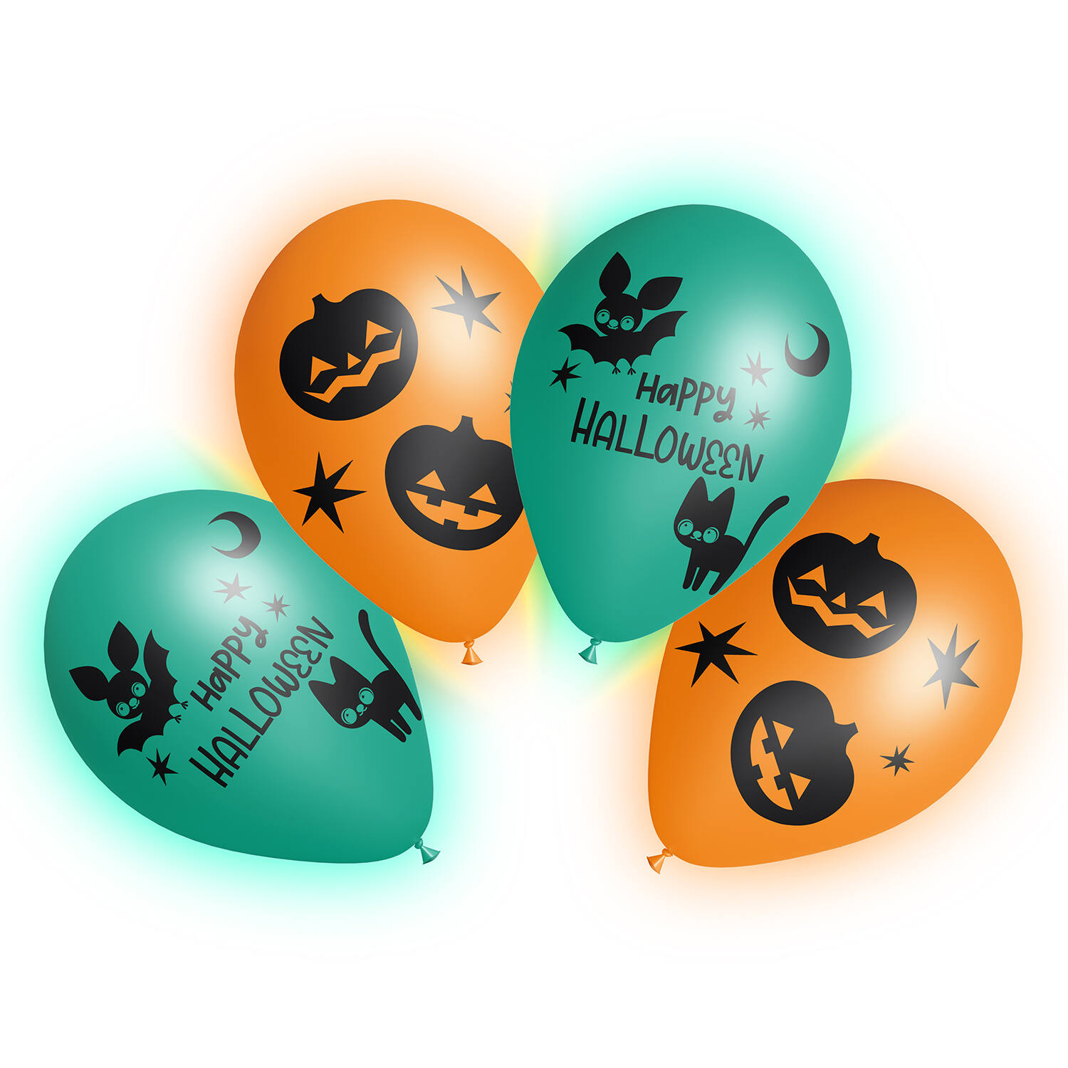 4 Latex Balloons LED Cats & Bats 27.5 cm / 11"
