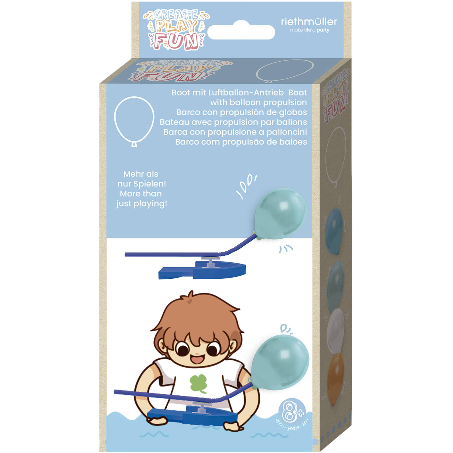 Boat with balloon propulsion, incl. 4 latex balloons 23 cm