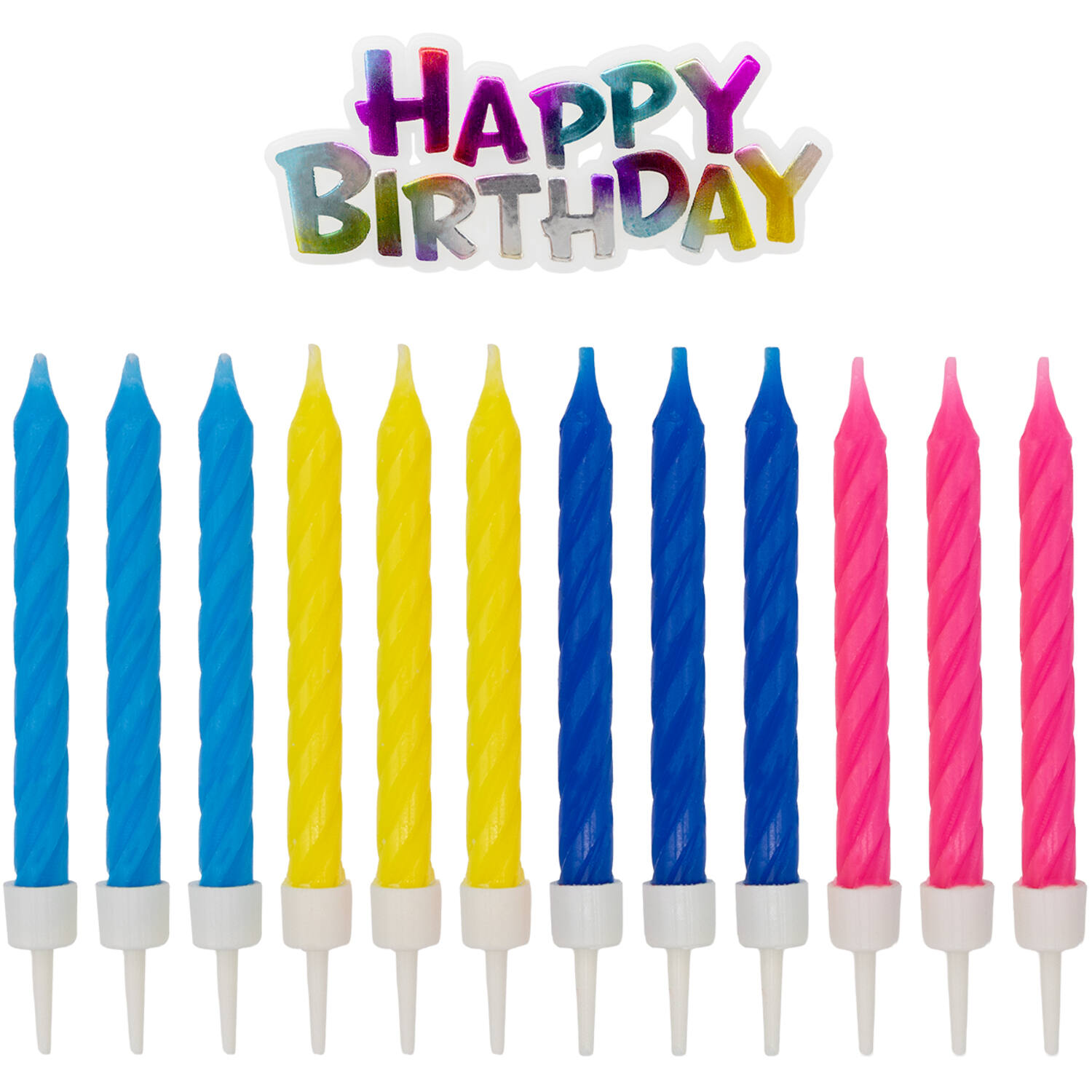 12 Spiral Candles Happy Birthday Assorted Height 6.3 cm