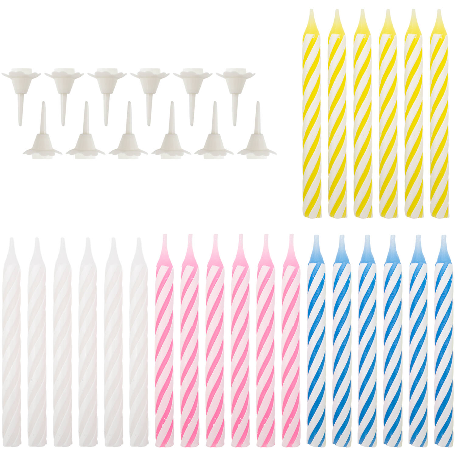 24 Spiral Candles with 12 Holders 4-Colour Assorted Height 6.3 cm