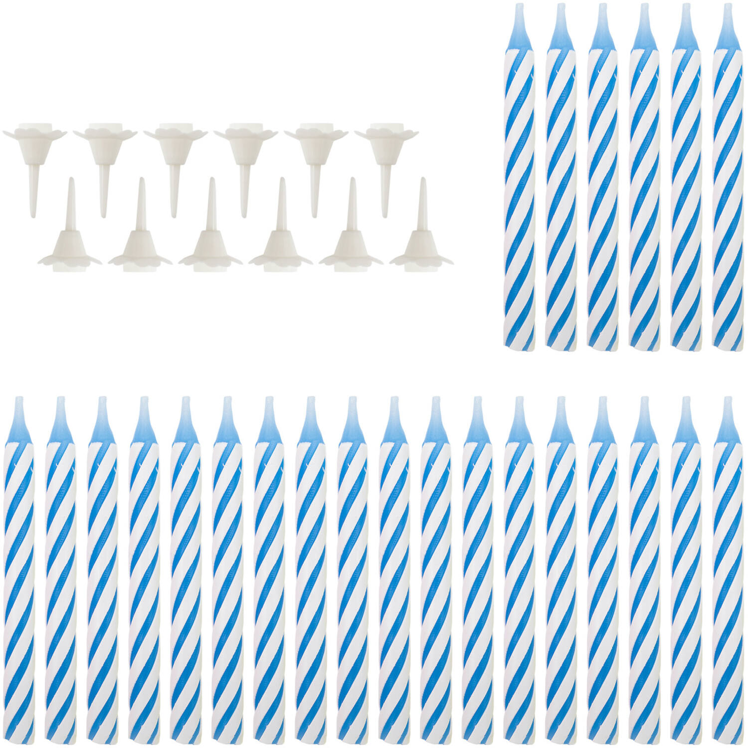 24 Spiral Candles with 12 Holders Blue Height 6.3 cm