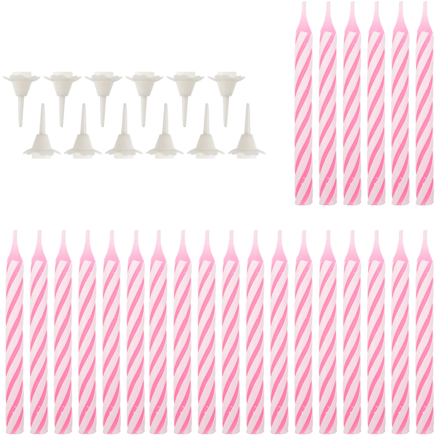 24 Spiral Candles with 12 Holders Pink Height 6.3 cm