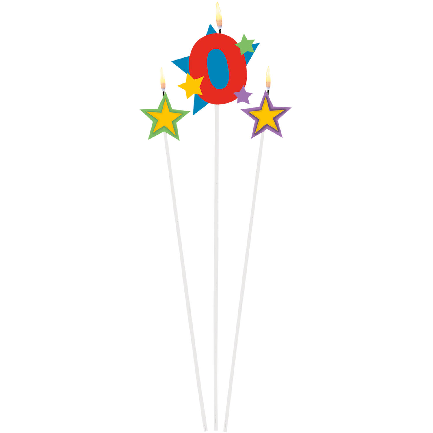 Numeral Candle 0 with 2 Star Candles Height 12.2/13.5 cm