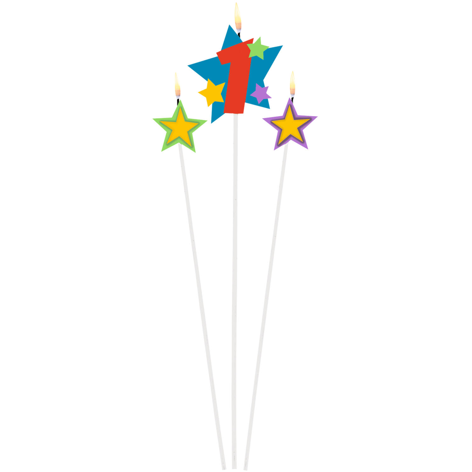 Numeral Candle 1 with 2 Star Candles Height 12.2/13.5 cm