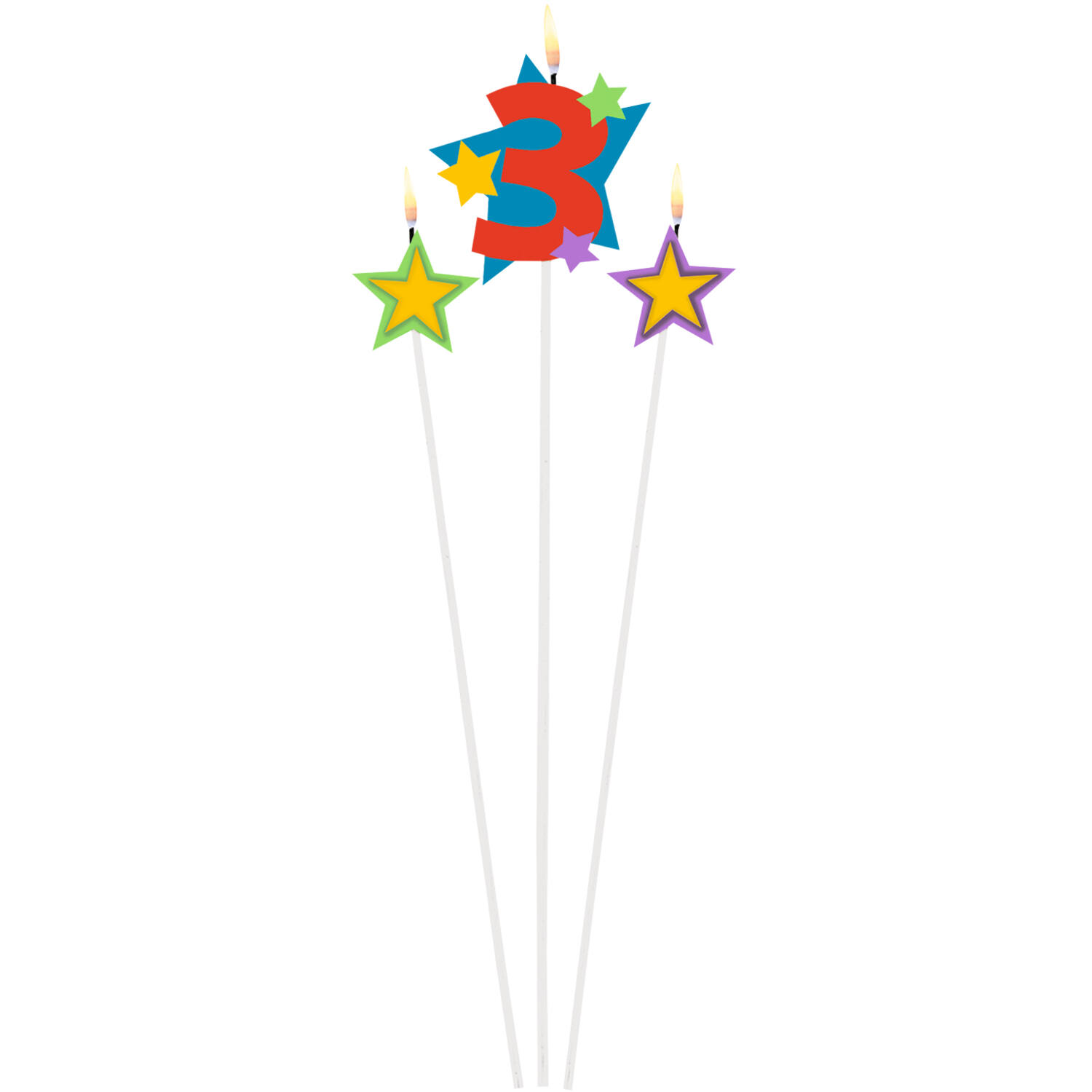 Numeral Candle 3 with 2 Star Candles Height 12.2/13.5 cm