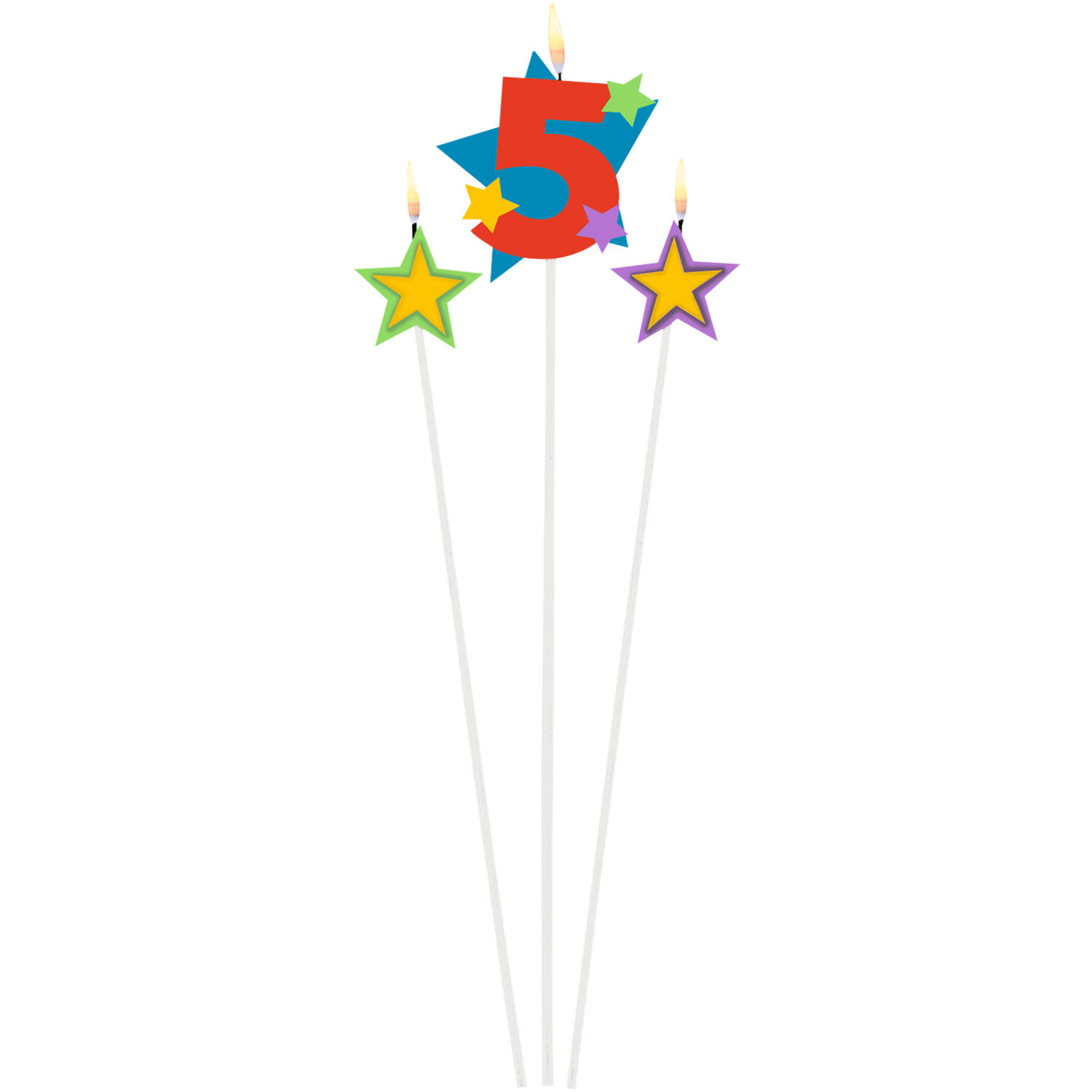 Numeral Candle 5 with 2 Star Candles Height 12.2/13.5 cm