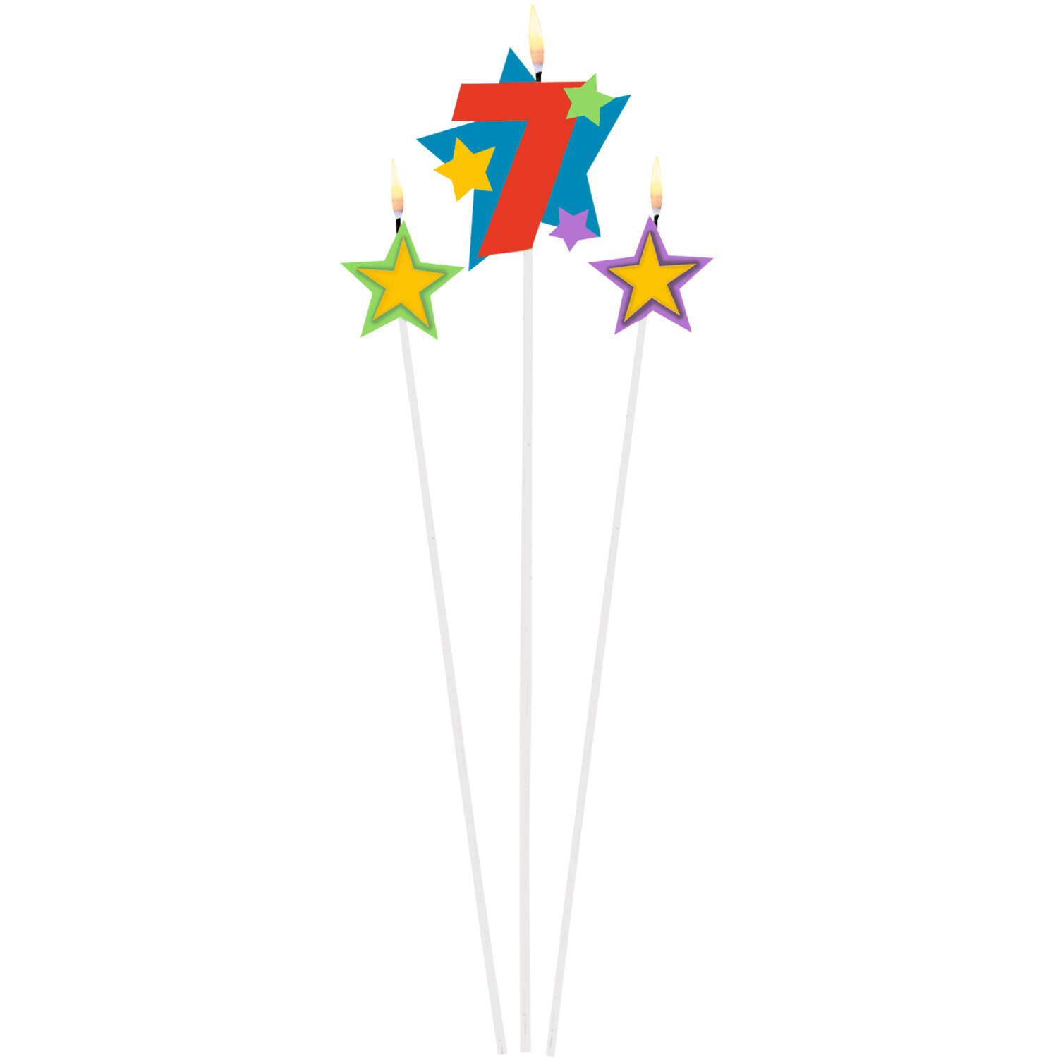 Numeral Candle 7 with 2 Star Candles Height 12.2/13.5 cm