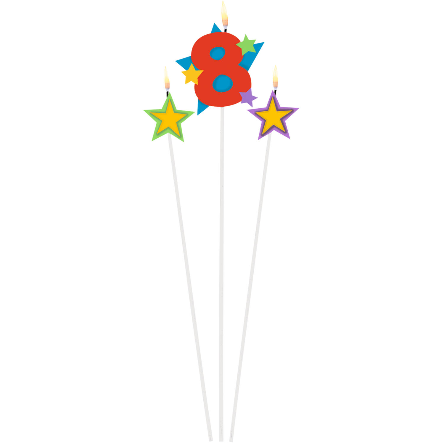 Numeral Candle 8 with 2 Star Candles Height 12.2/13.5 cm