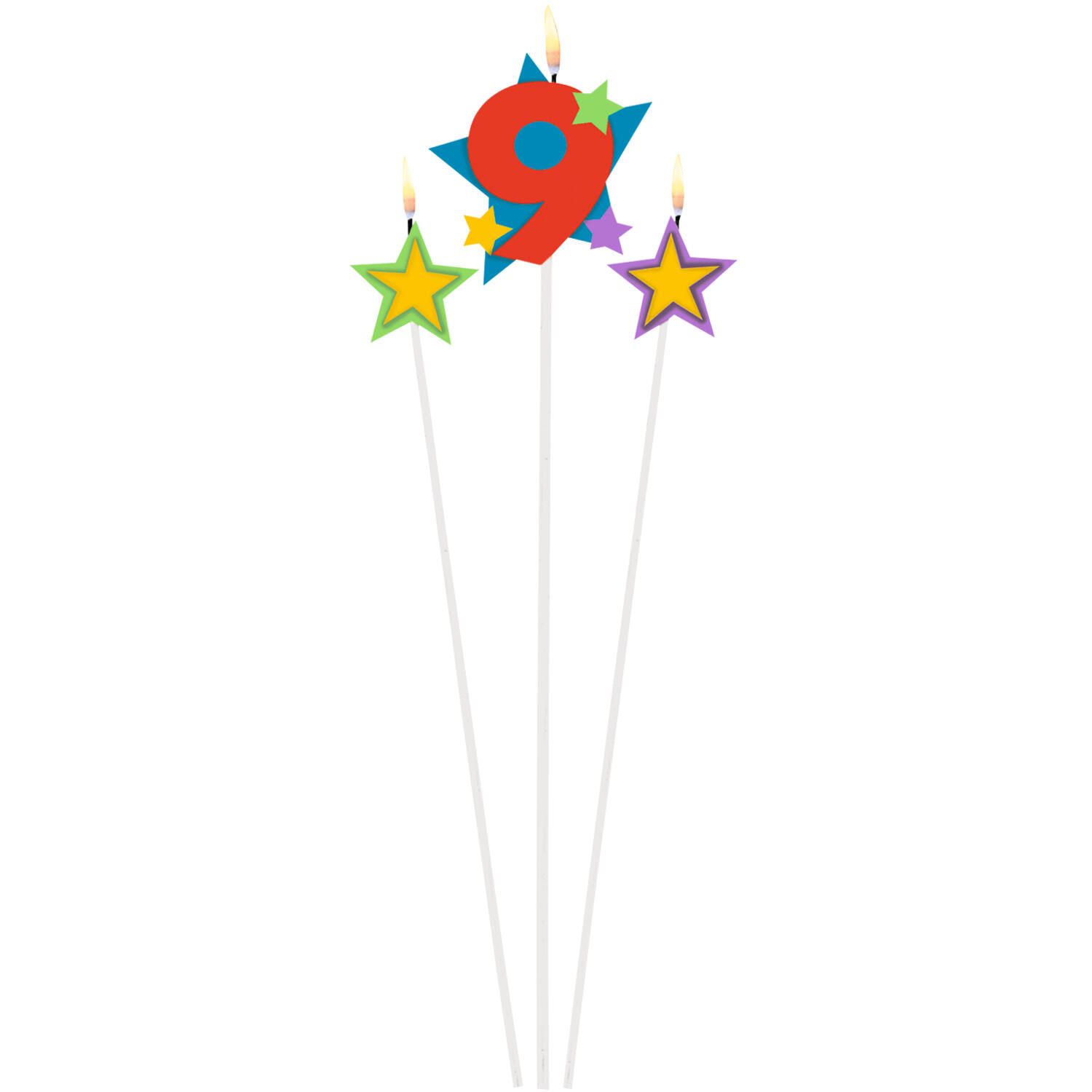 Numeral Candle 9 with 2 Star Candles Height 12.2/13.5 cm