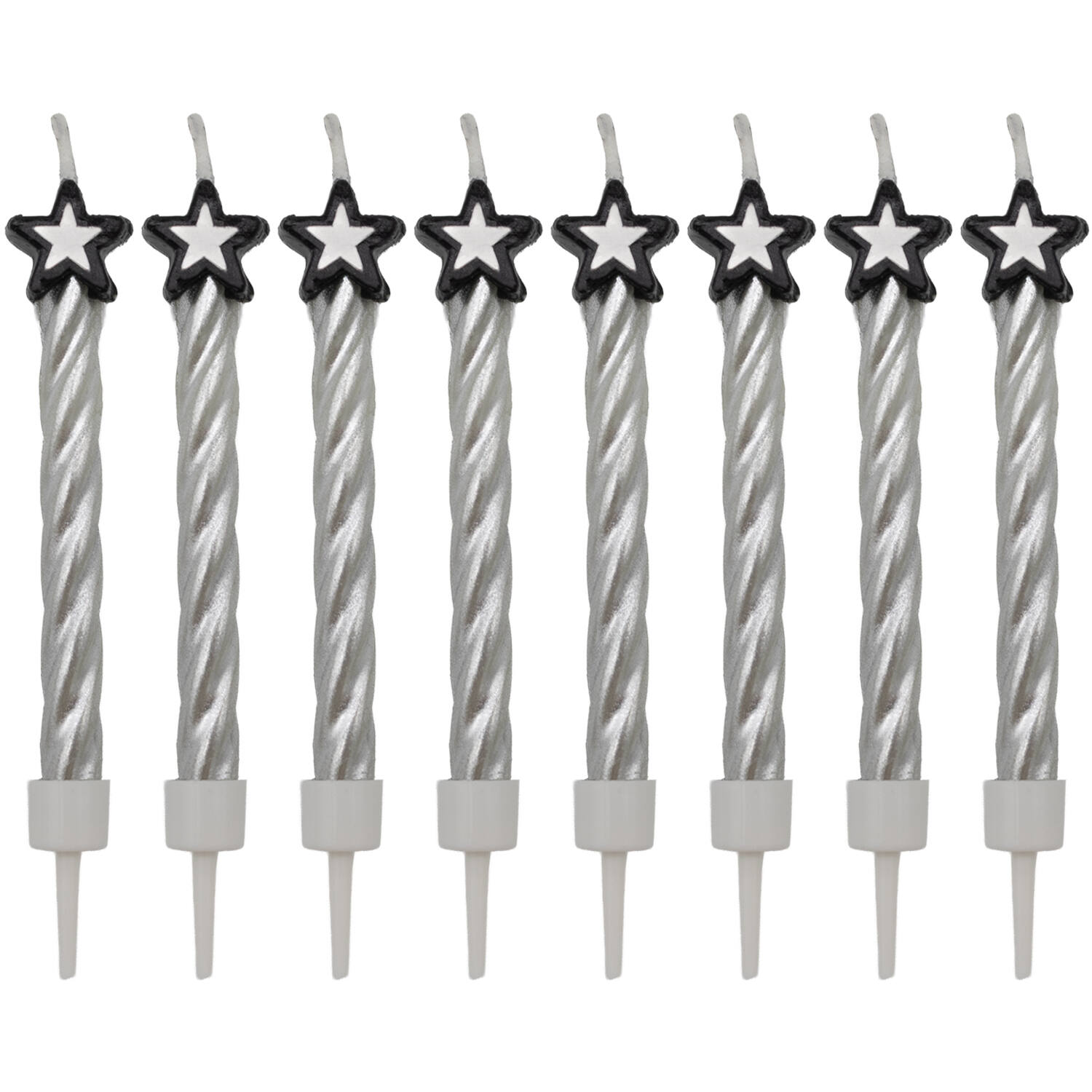 8 Spiral Candles with Star Silver Height 6.3 cm