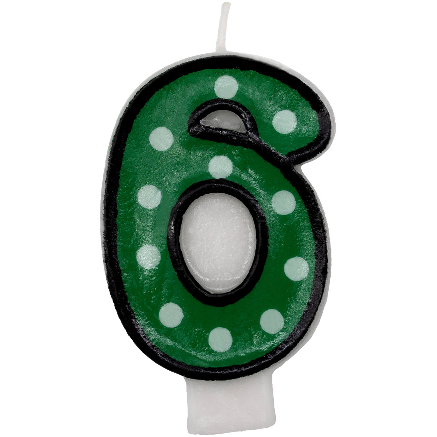Numeral Candle 6 Dots & Black Border Height 7.6 cm