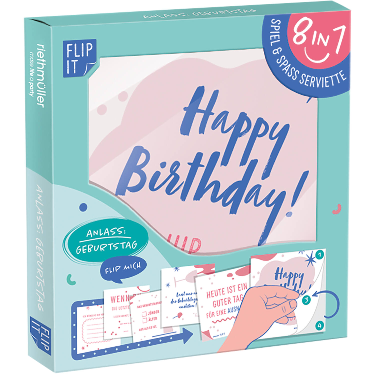 12 Flip Napkins Birthday GER Double-Sided Print 33 x 33 cm