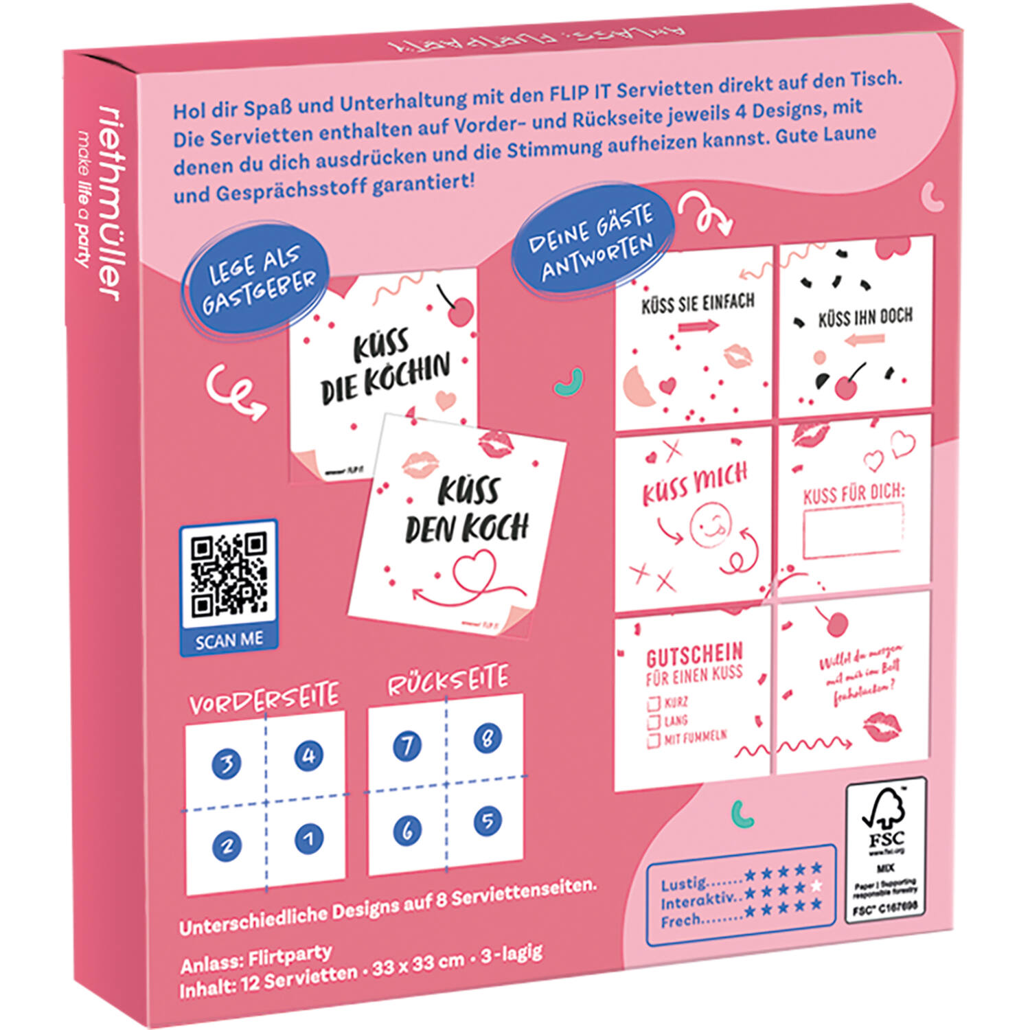 12 Flip Napkins Flirt Party GER Double-Sided Print 33 x 33 c