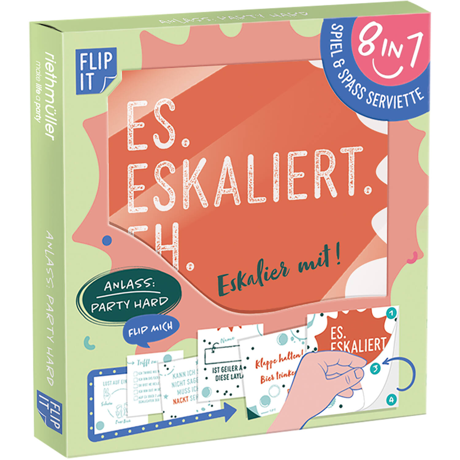 12 Flip Napkins Party Hard GER Double-Sided Print 33 x 33 cm