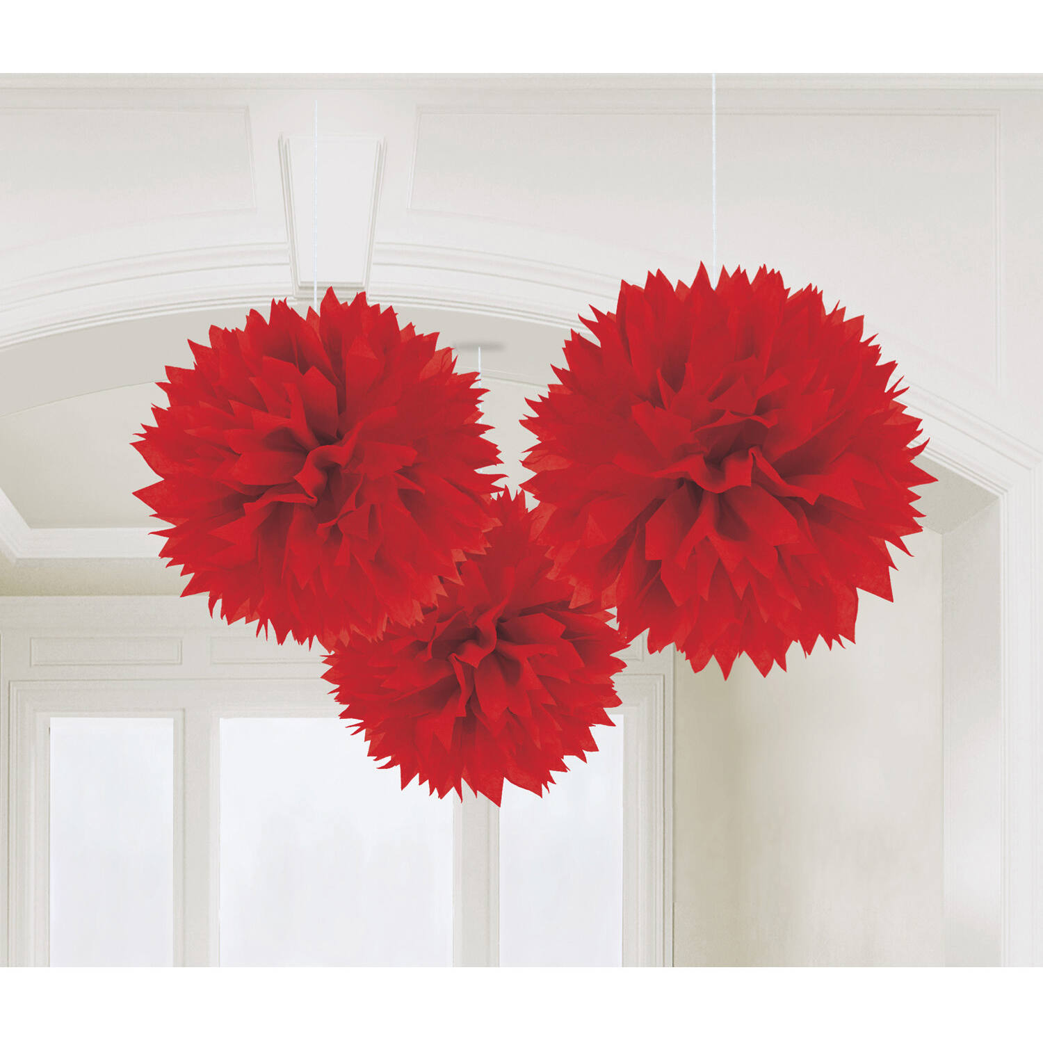 3 Fluffy Decorations Apple Red Paper 40.6 cm