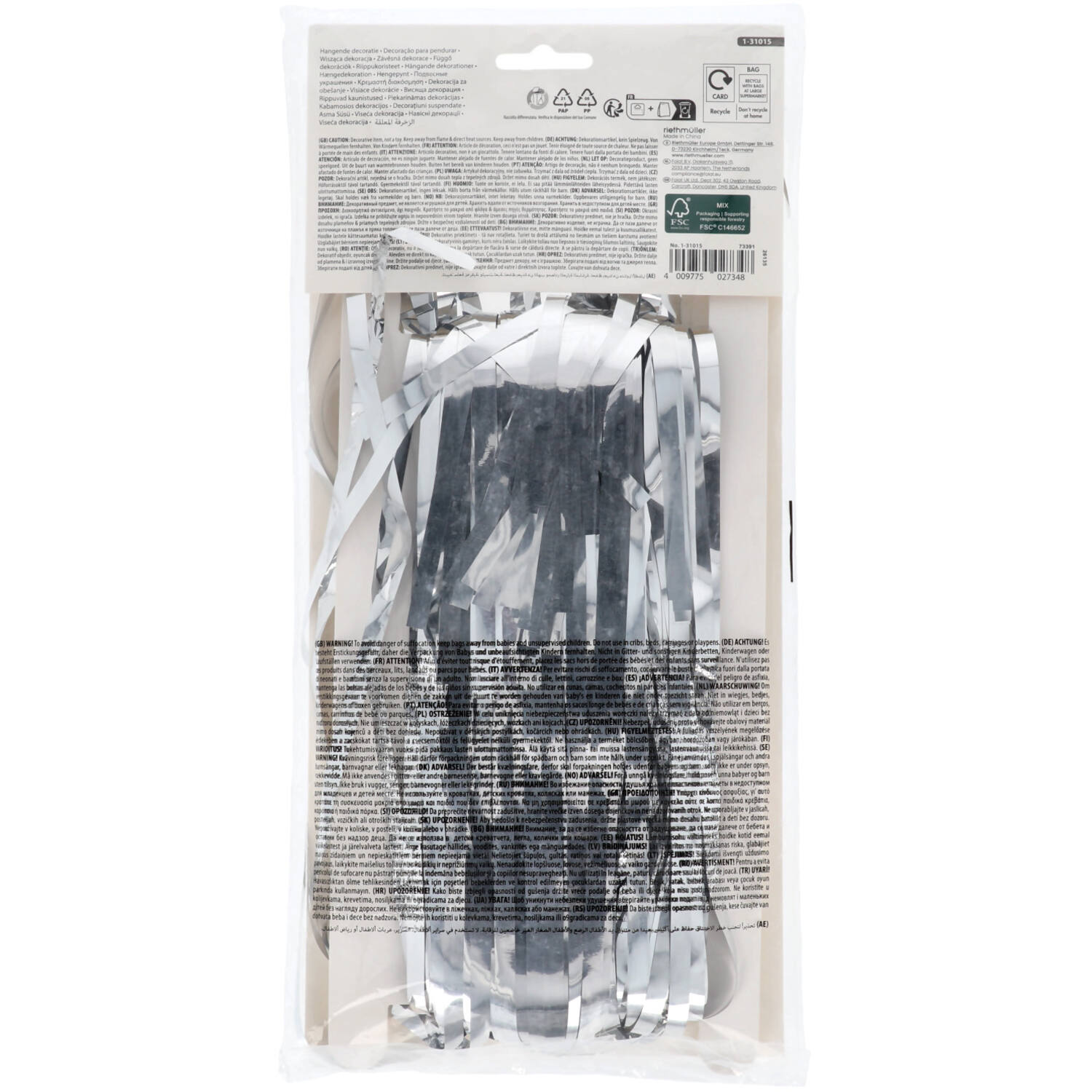 Door Curtain Silver Metallic Plastic 243 x 91.4 cm