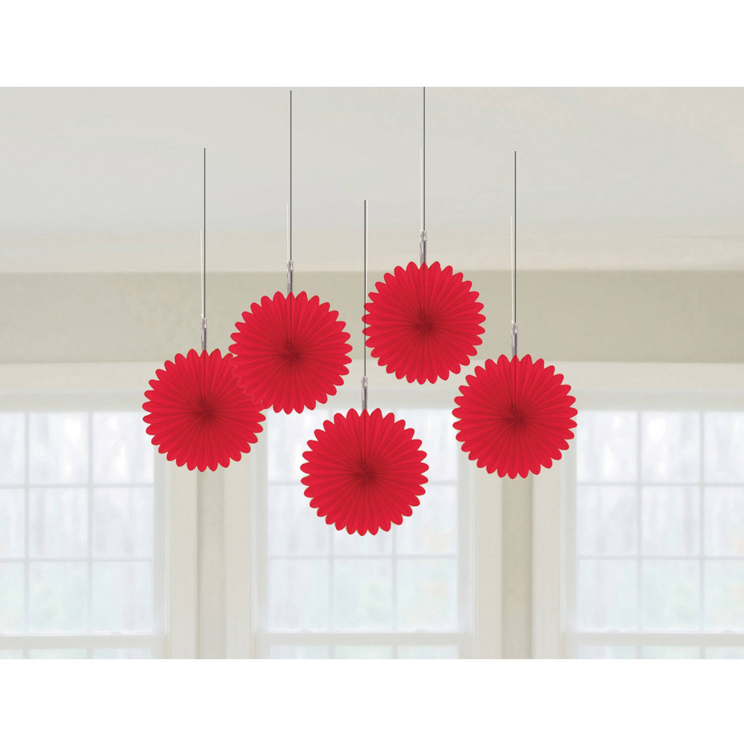 5 Fan Decorations Apple Red Paper 15.2 cm