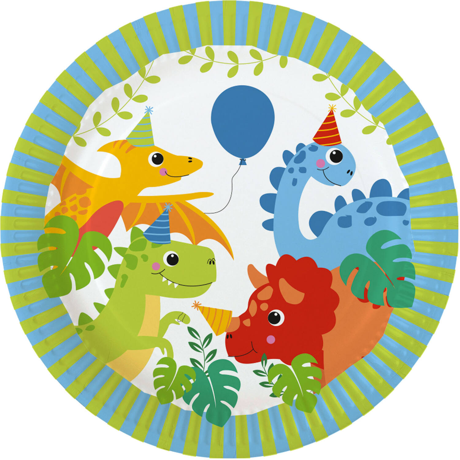 8 Plates Dino Jungle Round Paper 23 cm
