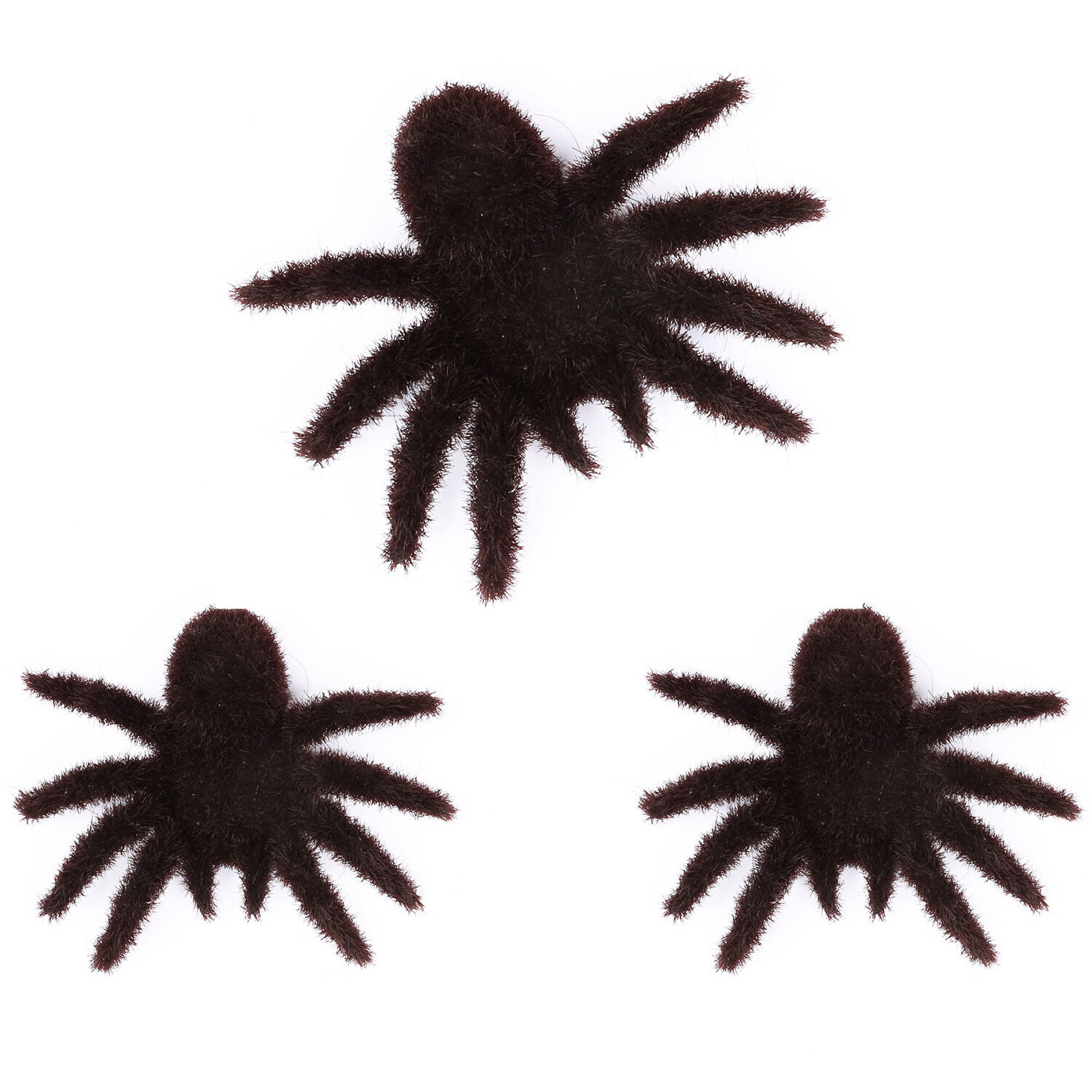 3 Fuzzy Spiders Black Plastic 8 x 10 cm