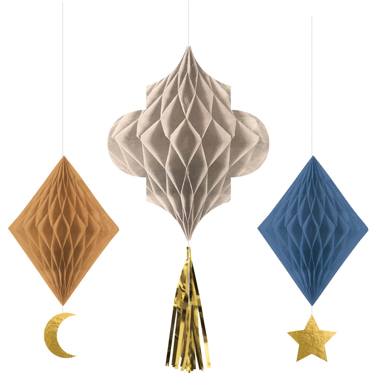 3 Hanging Decoration Eid Ramadan (Honeycomb with Tassel)