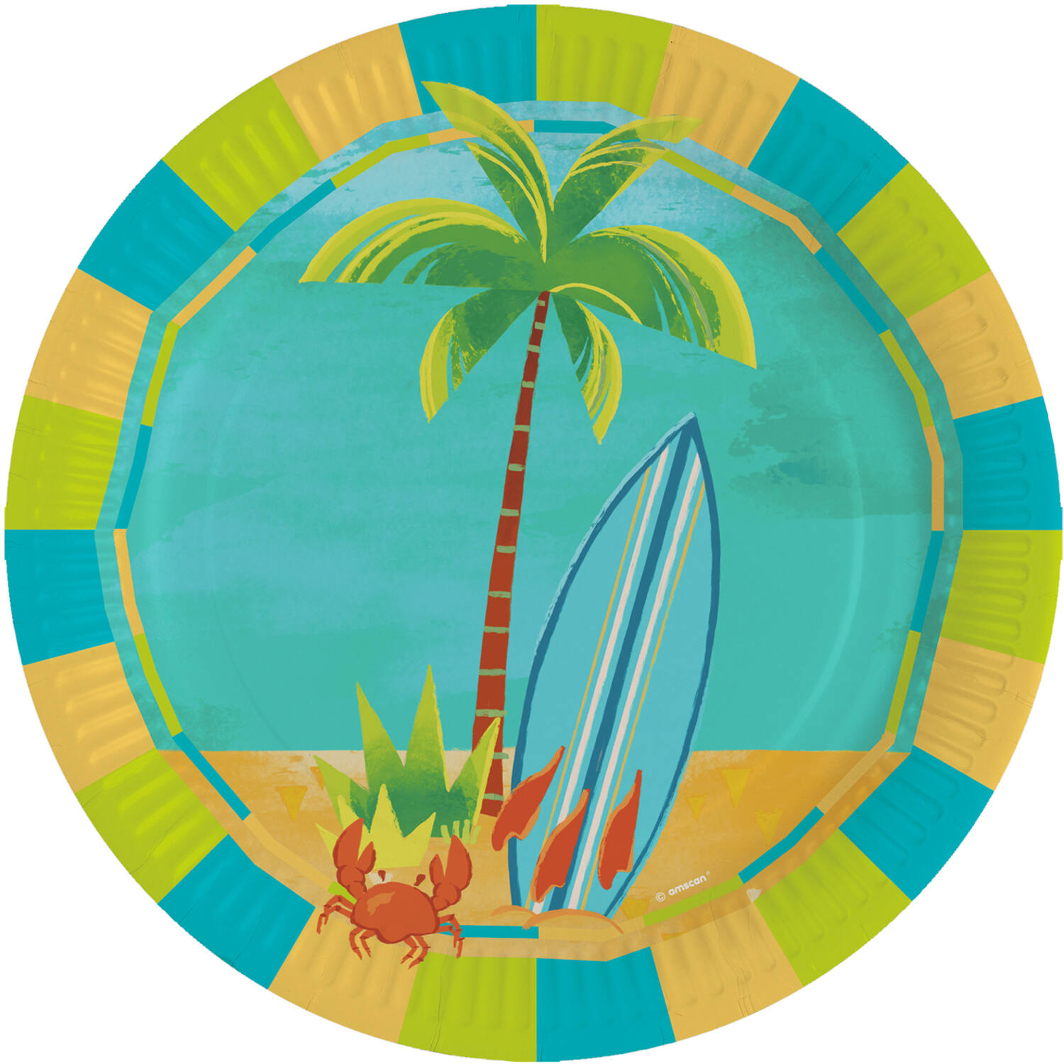 8 Plates Surf Party Round Paper 23 cm