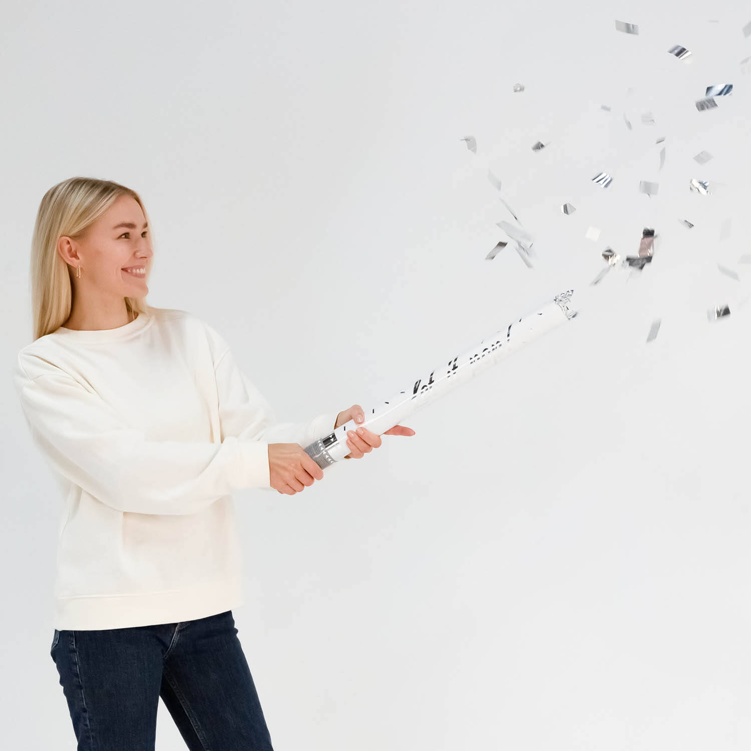 Confetti Cannon Silver Rectangular Foil 60 cm