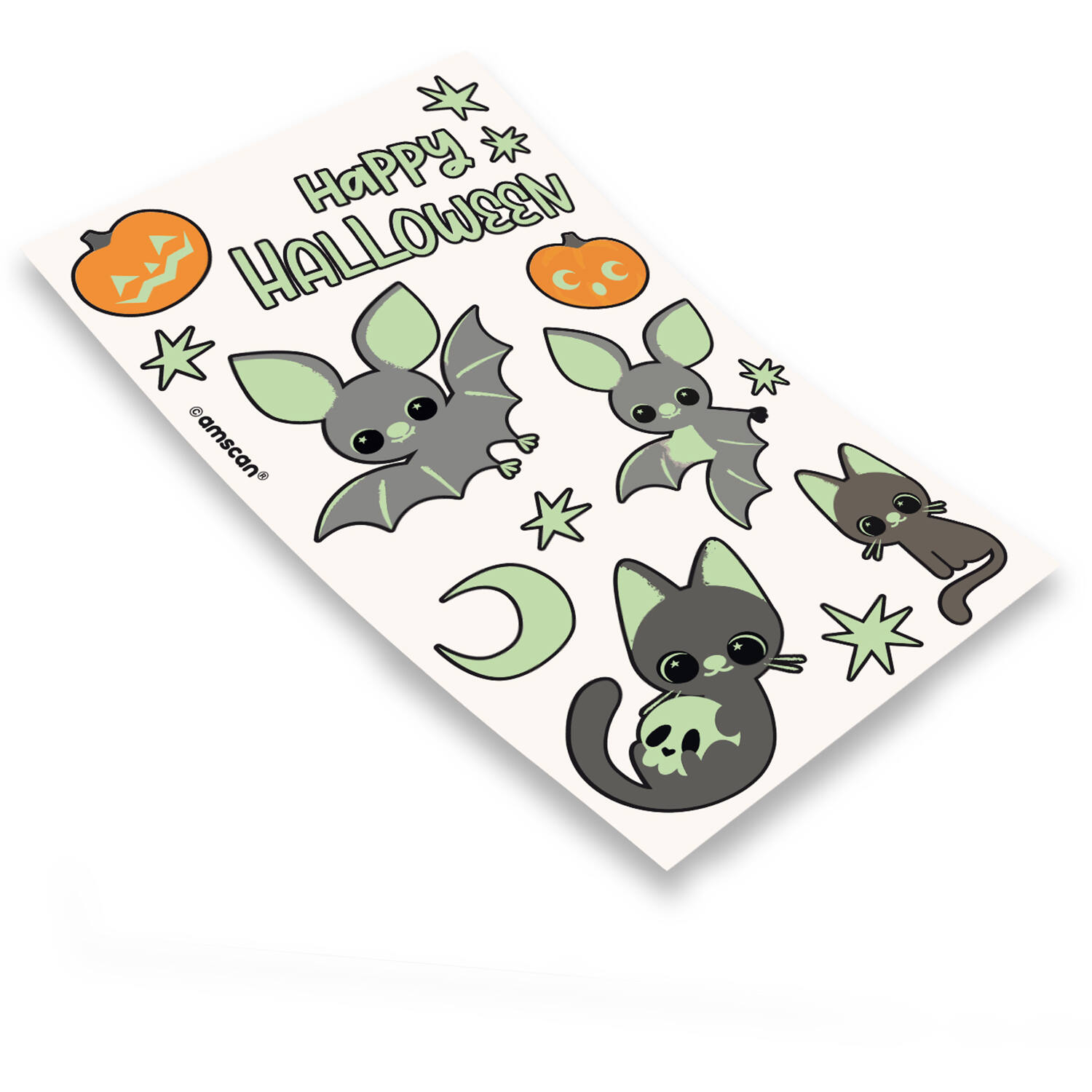 Temporary Tattoos Cats & Bats Glow in the Dark, 1 Sheet