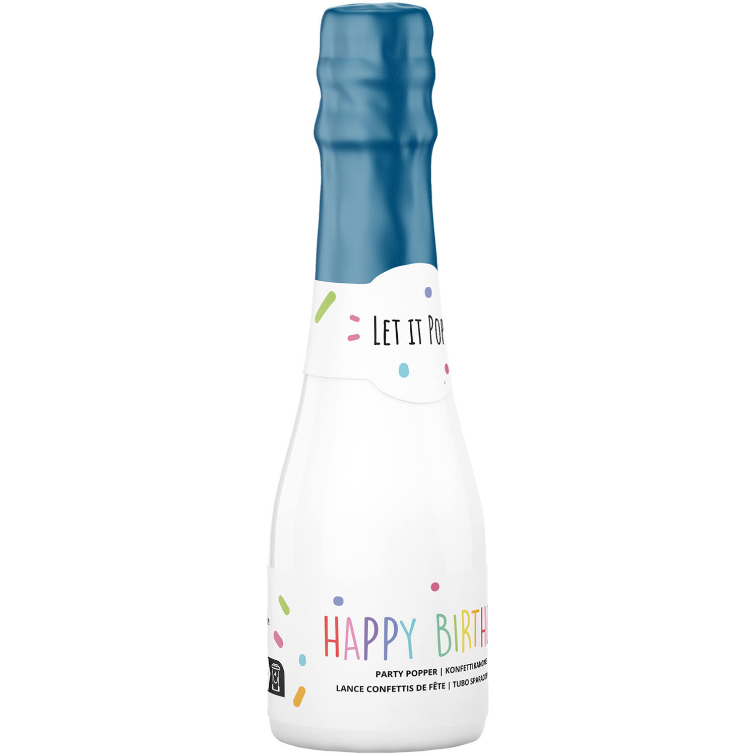 Confetti Popper Bottle Multicolor Round Paper 16cm Blue Bottle