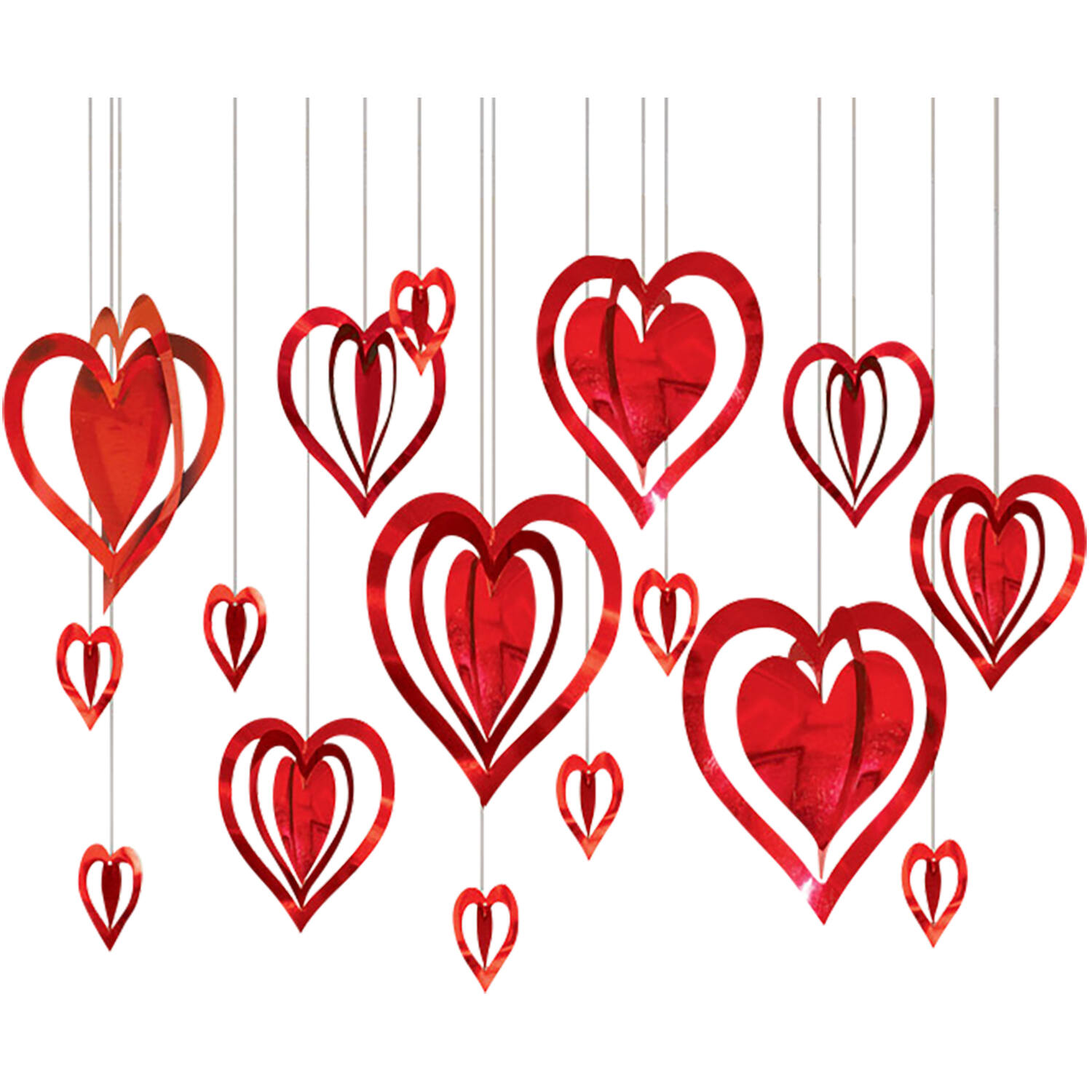 Decoration Kit Hearts 3D Foil 16 Pieces 9.5 - 30.4 cm