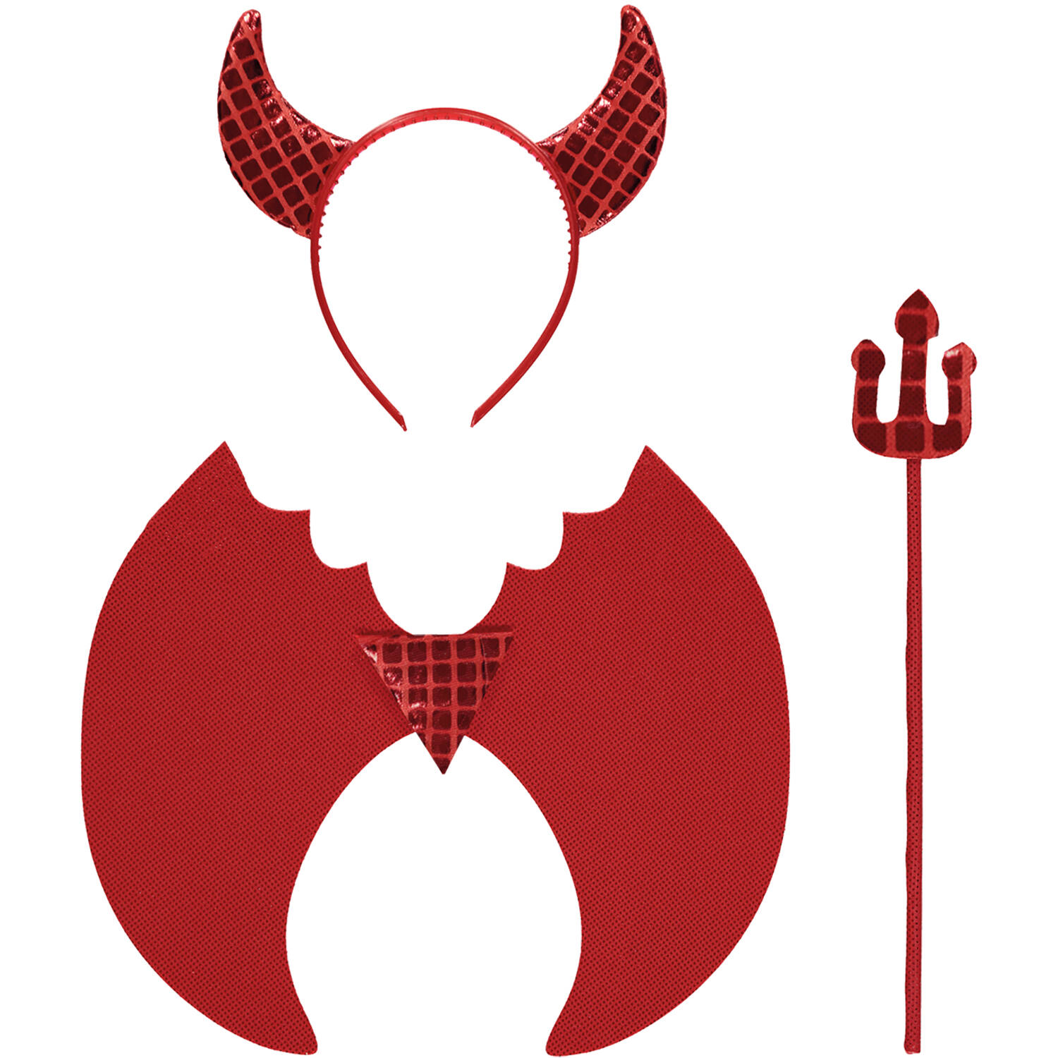 Kids Accessory Kit Foil Devil Wings with Headband and Trident