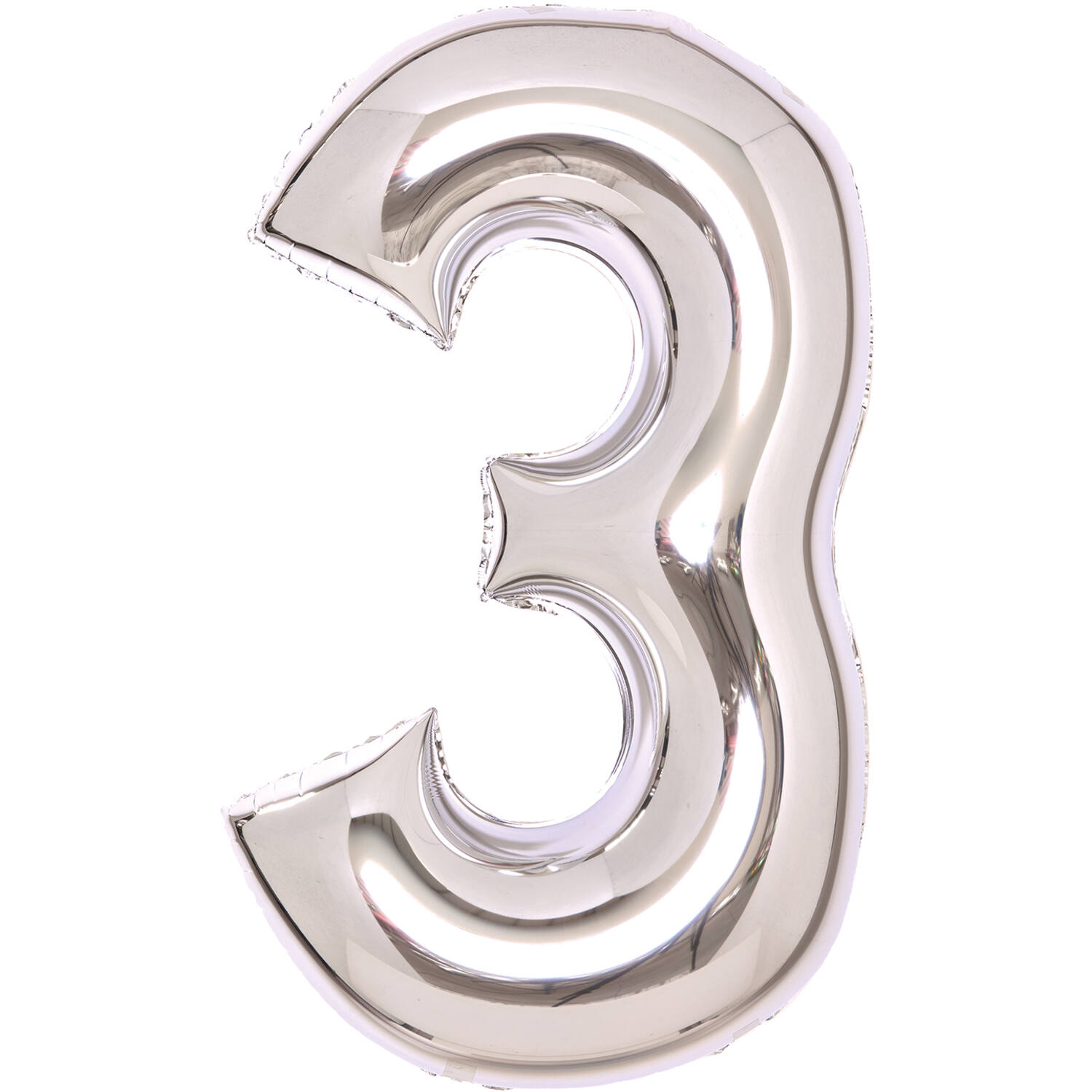 Medium Number 3 Silver Foil Balloon N26 Packaged 26IN 70 cm x 50 cm