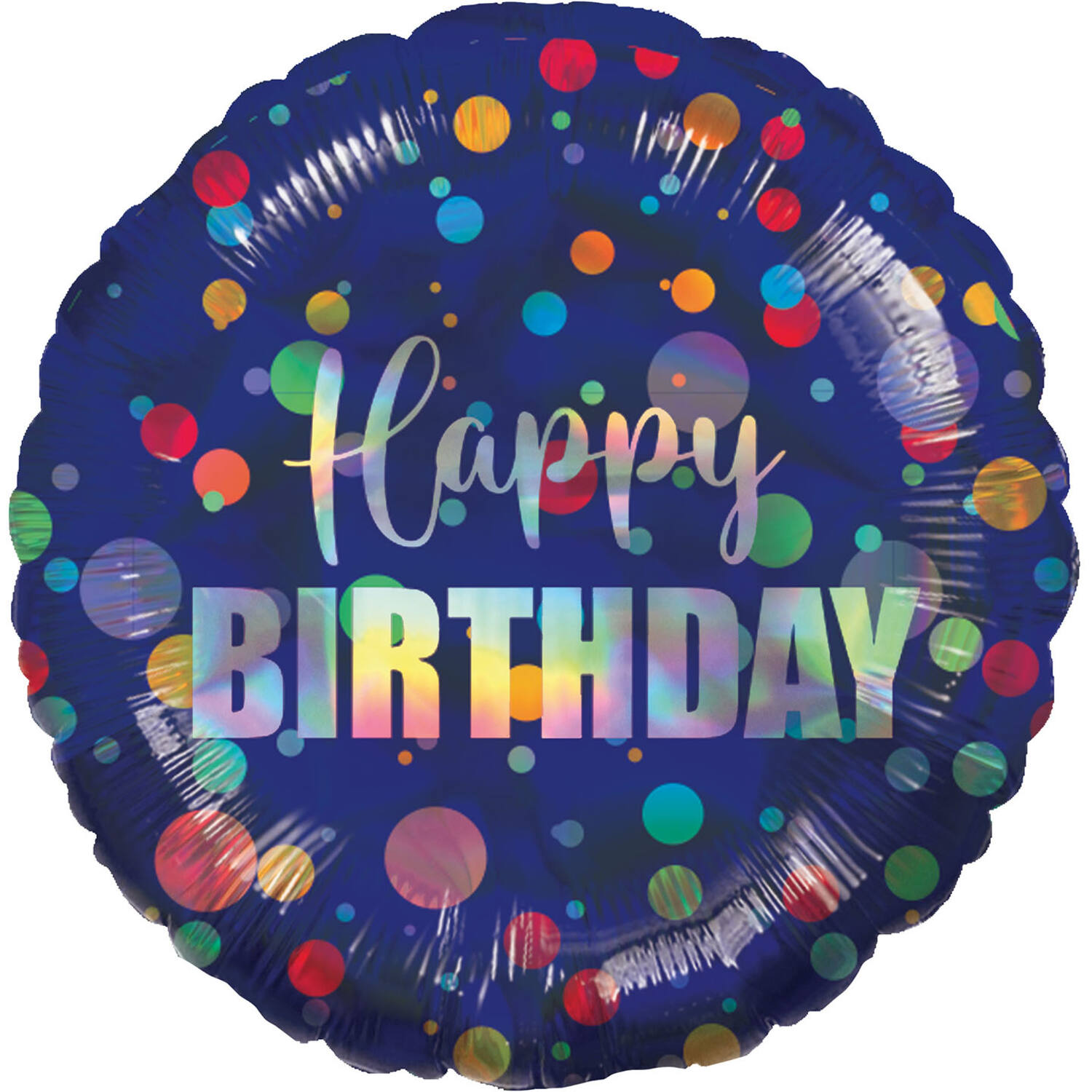 Standard Iridescent HBD Party Dots Foil Balloon C55 Packaged 43 cm