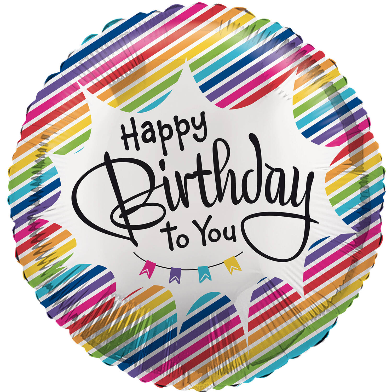 Standard HBD Rainbow Stripes Foil Balloon C40 Packaged 48 cm