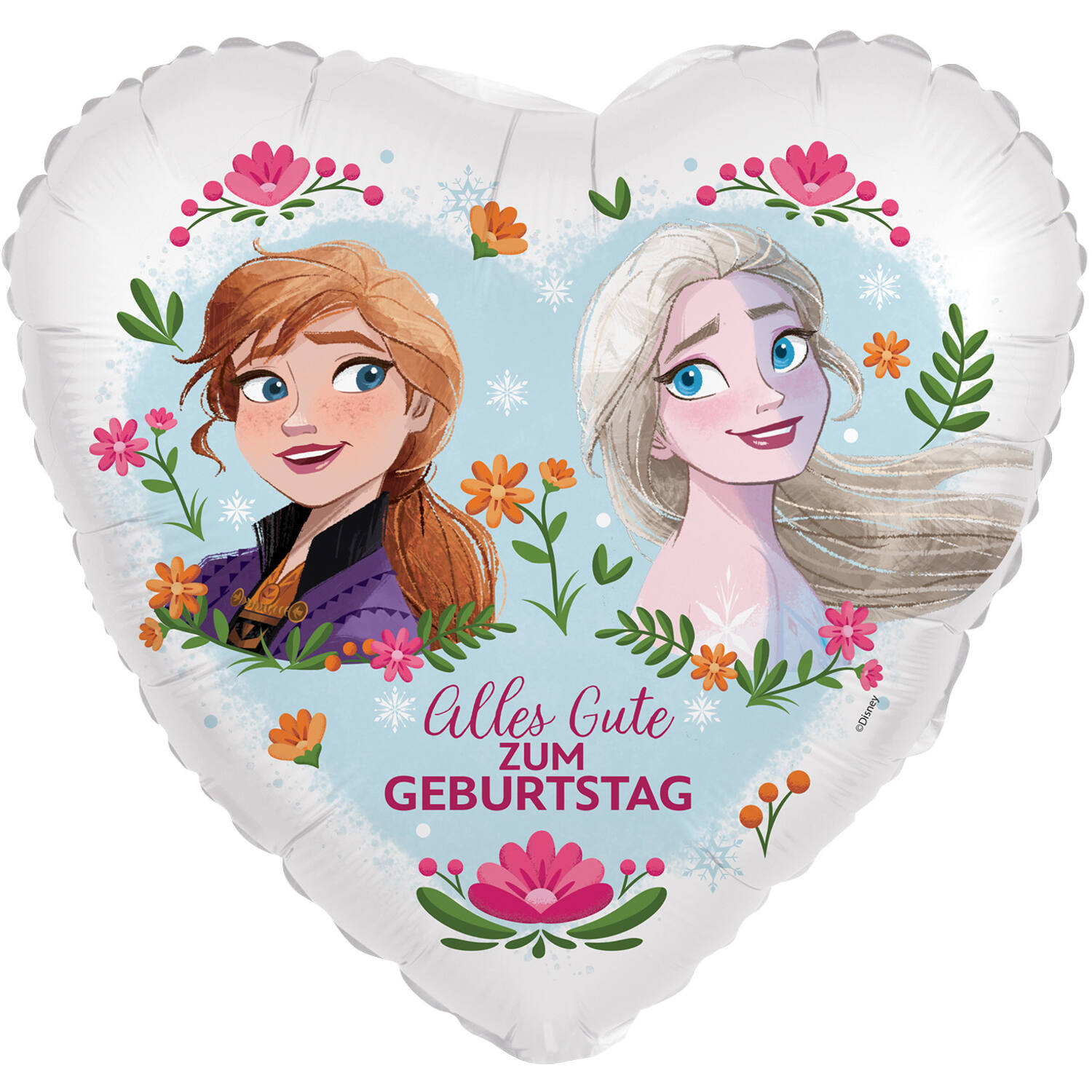 Foil Balloon - Heart Shape - Frozen Anna & Elsa "Alles Gute ZUM GEBURTSTAG" - 45 cm