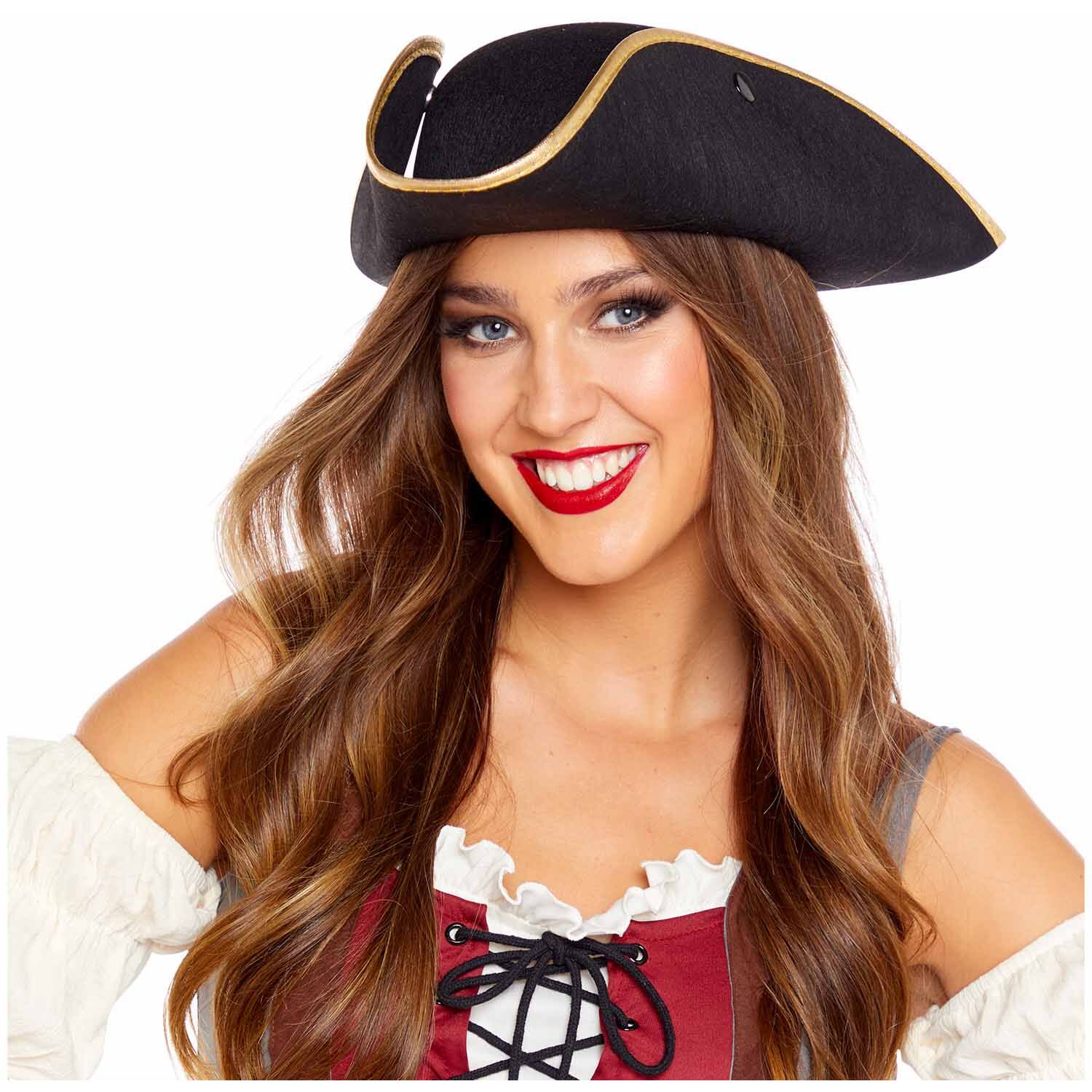 Pirate Hat molded - Black with Gold edge One size