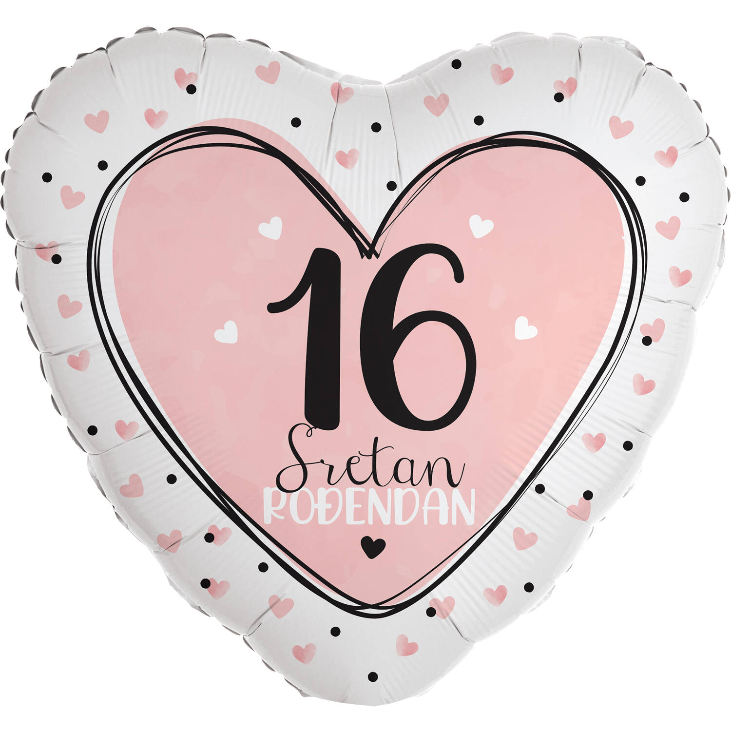 Foil Balloon - Heart Shape - " 16 Sretan ROĐENDAN" - Croatian - 45 cm