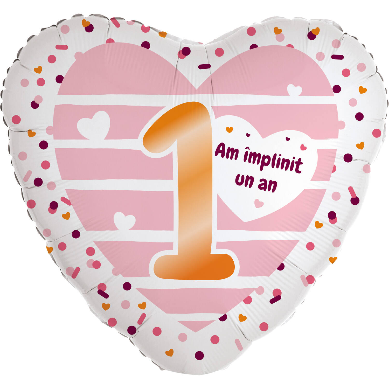 Foil Balloon - Heart Shape - "1 Am împlinit un an" - Romanian - 45 cm