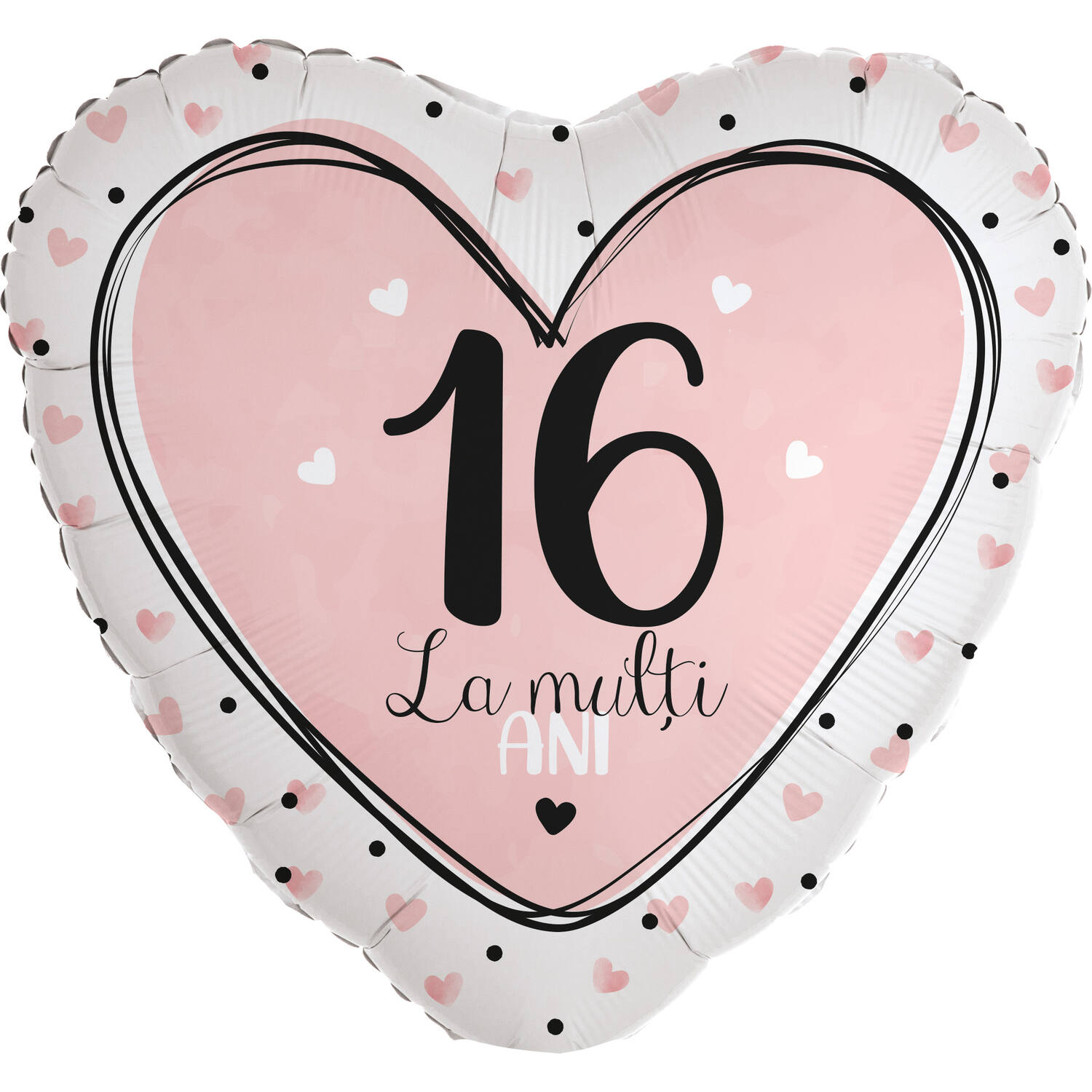 Foil Balloon - Heart Shape - "16 La mulți ANI" - Croatian - 45 cm