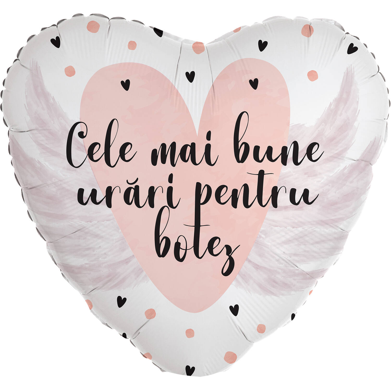 Foil Balloon - Heart Shape - "Cele mai bune urări pentru botez” - Romanian - 45 cm