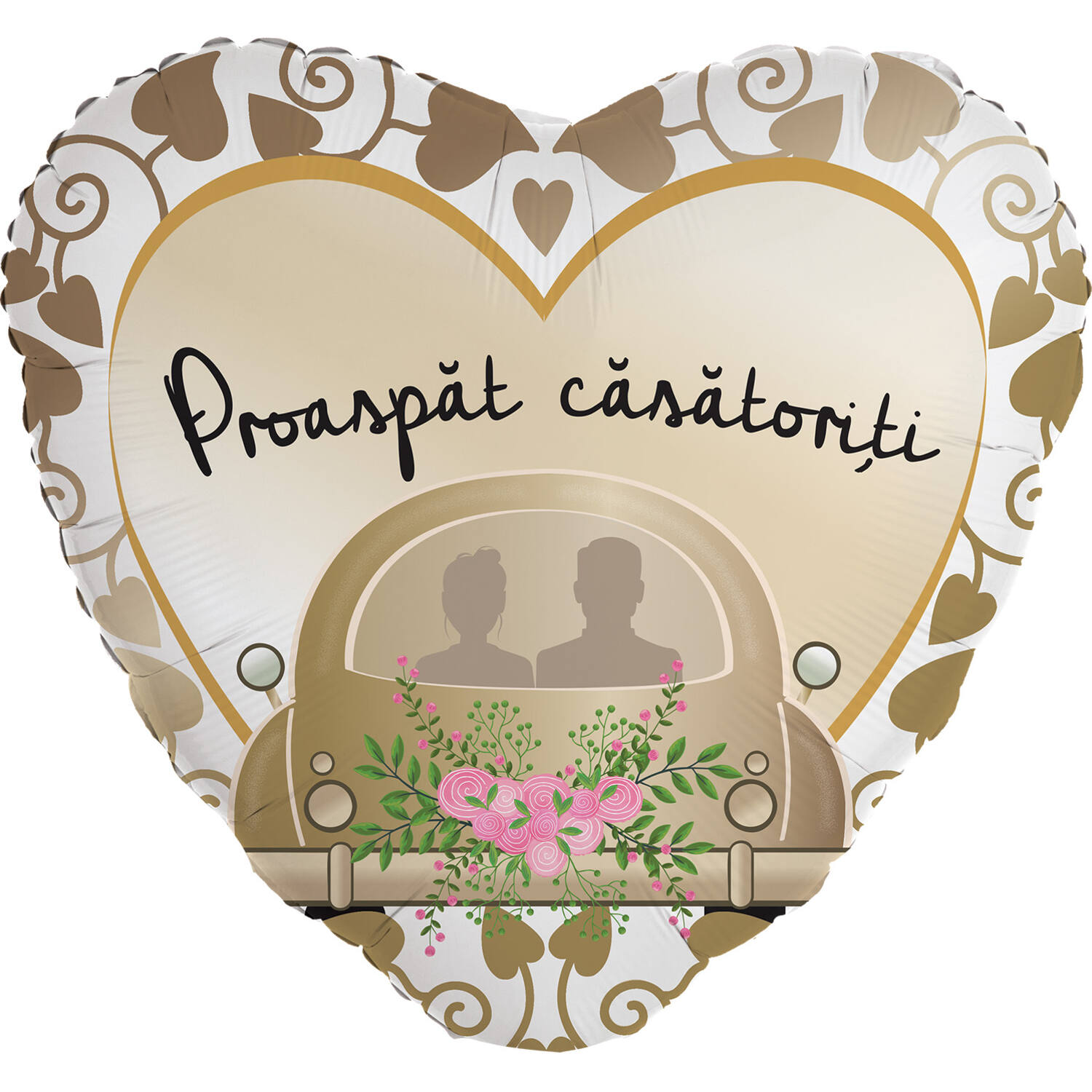 Foil Balloon - Heart Shape "Proaspăt căsătoriți" - Romanian - 45 cm